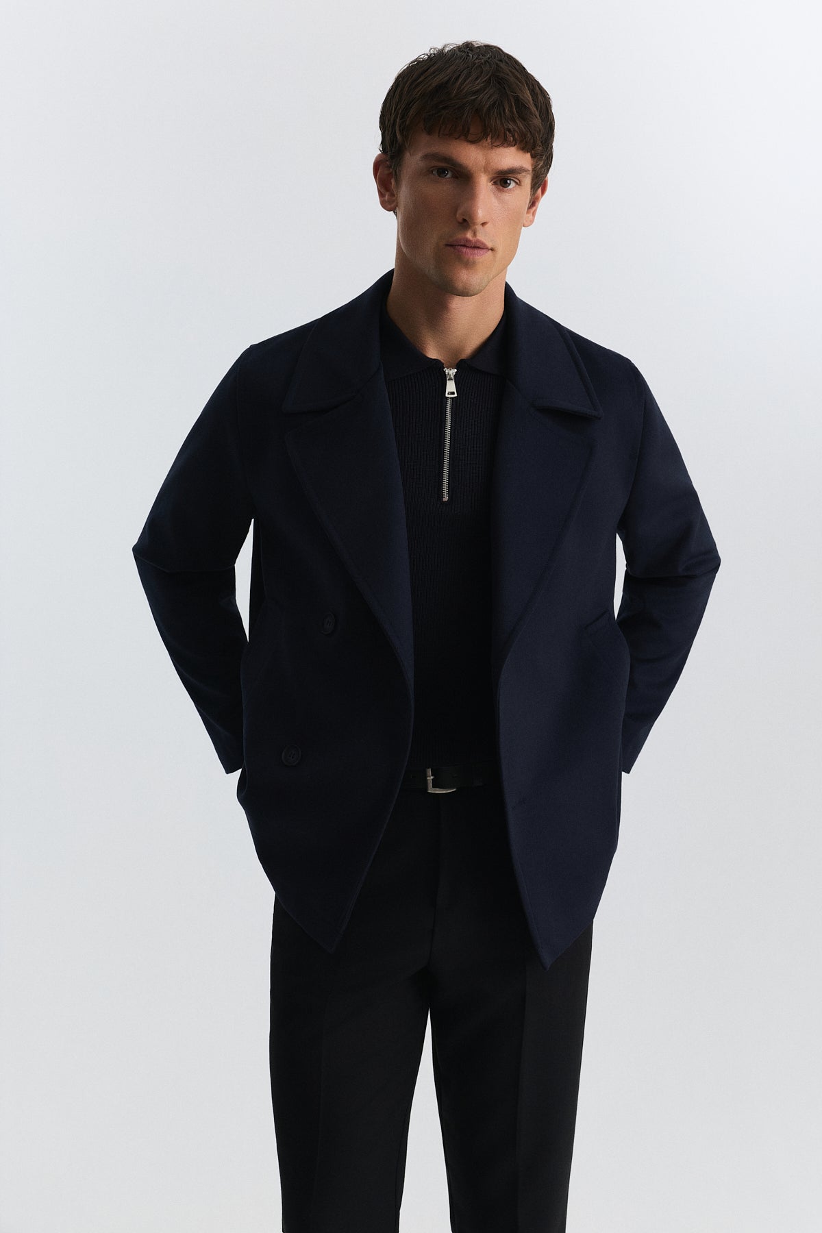 Relax Fit Short Coat with Double-Breasted Closure