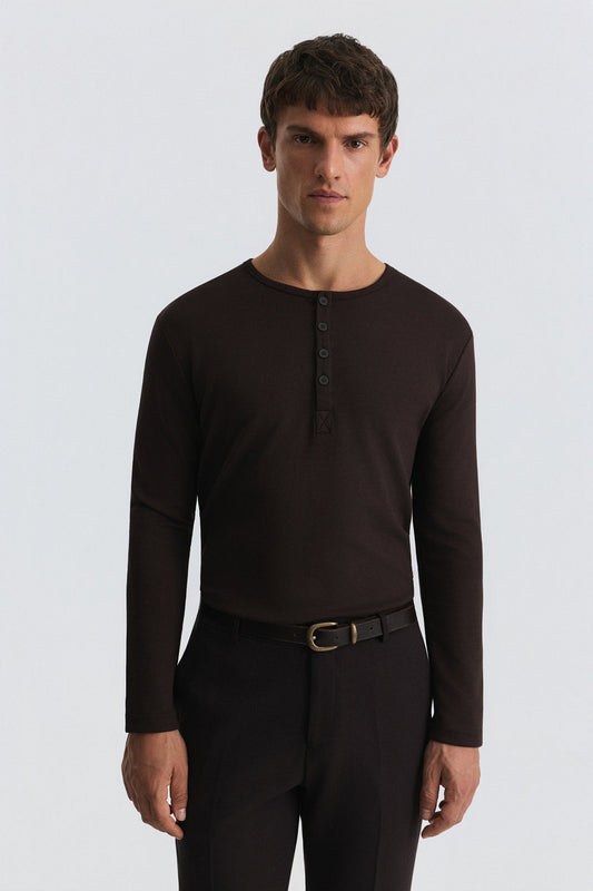 100% Cotton Button-Down Collar Ribbed T-Shirt