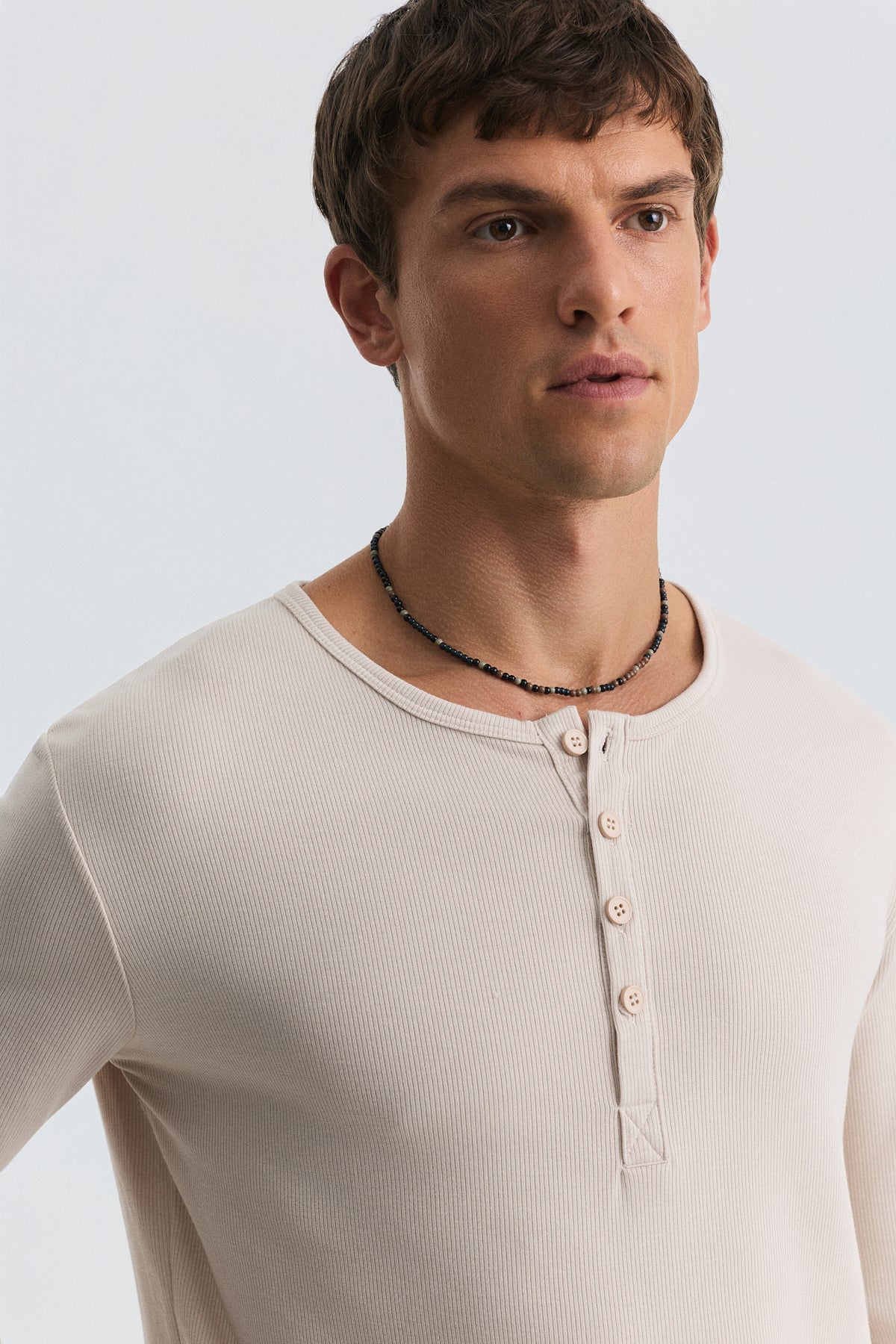 100% Cotton Button-Down Collar Ribbed T-Shirt