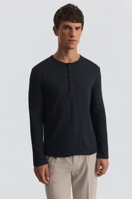 100% Cotton Button-Down Collar Ribbed T-Shirt
