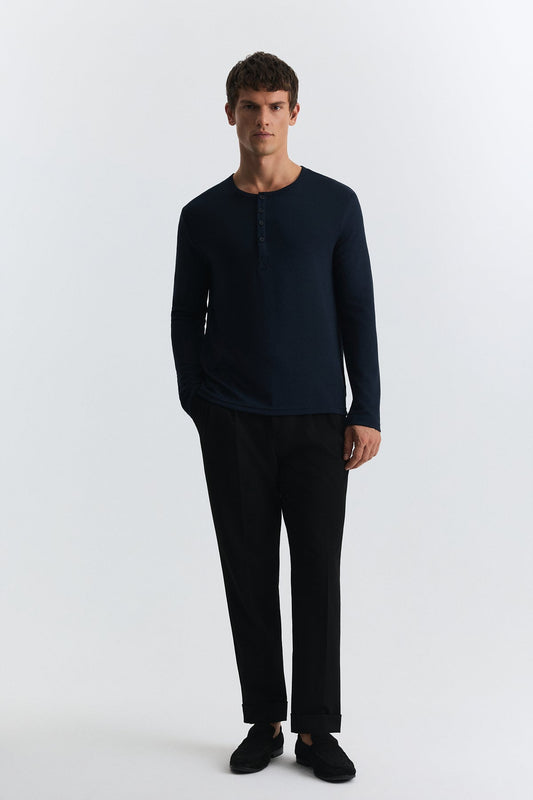 100% Cotton Button-Down Collar Ribbed T-Shirt