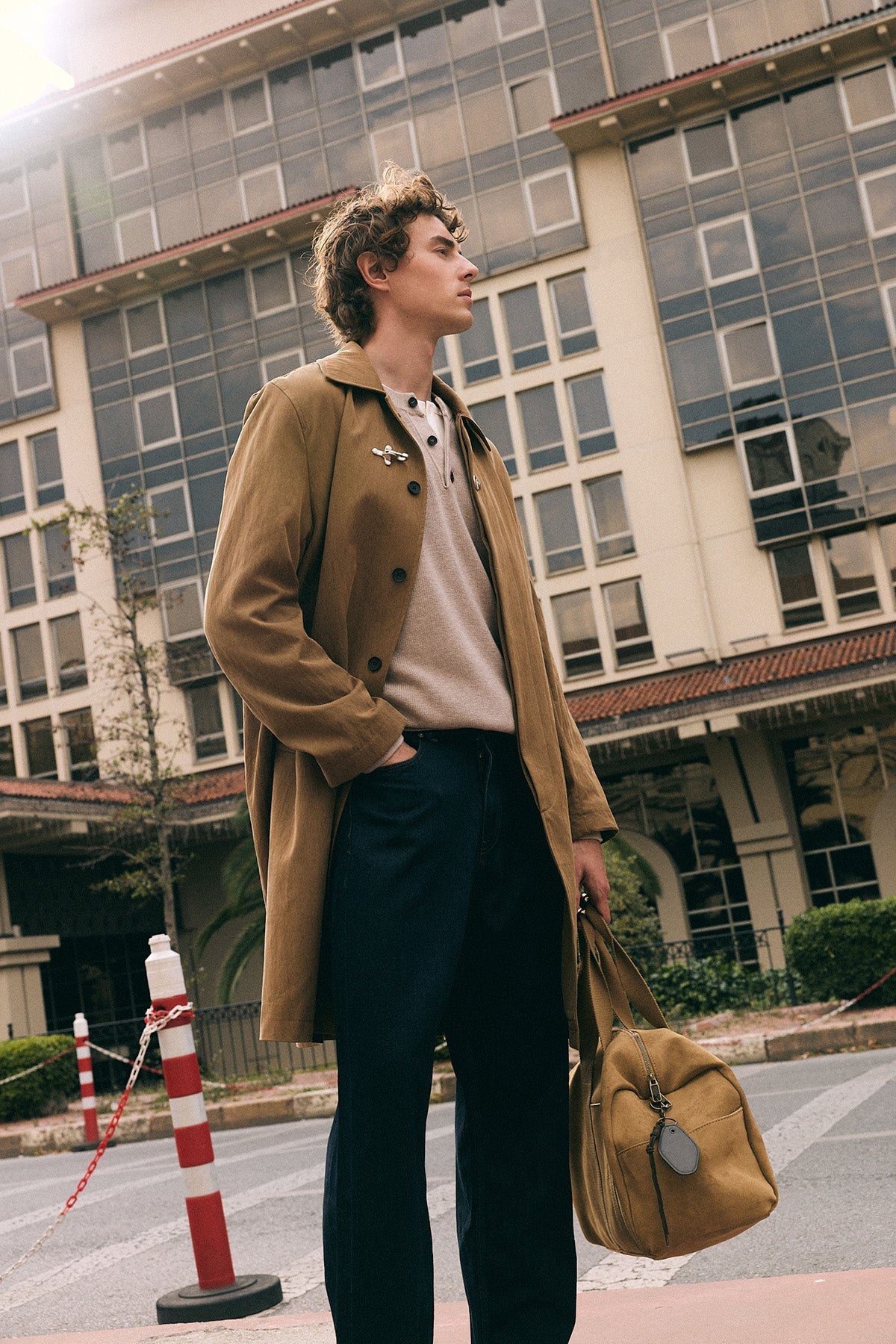 Stand-Up Collar Trench Coat with Metal Buttons