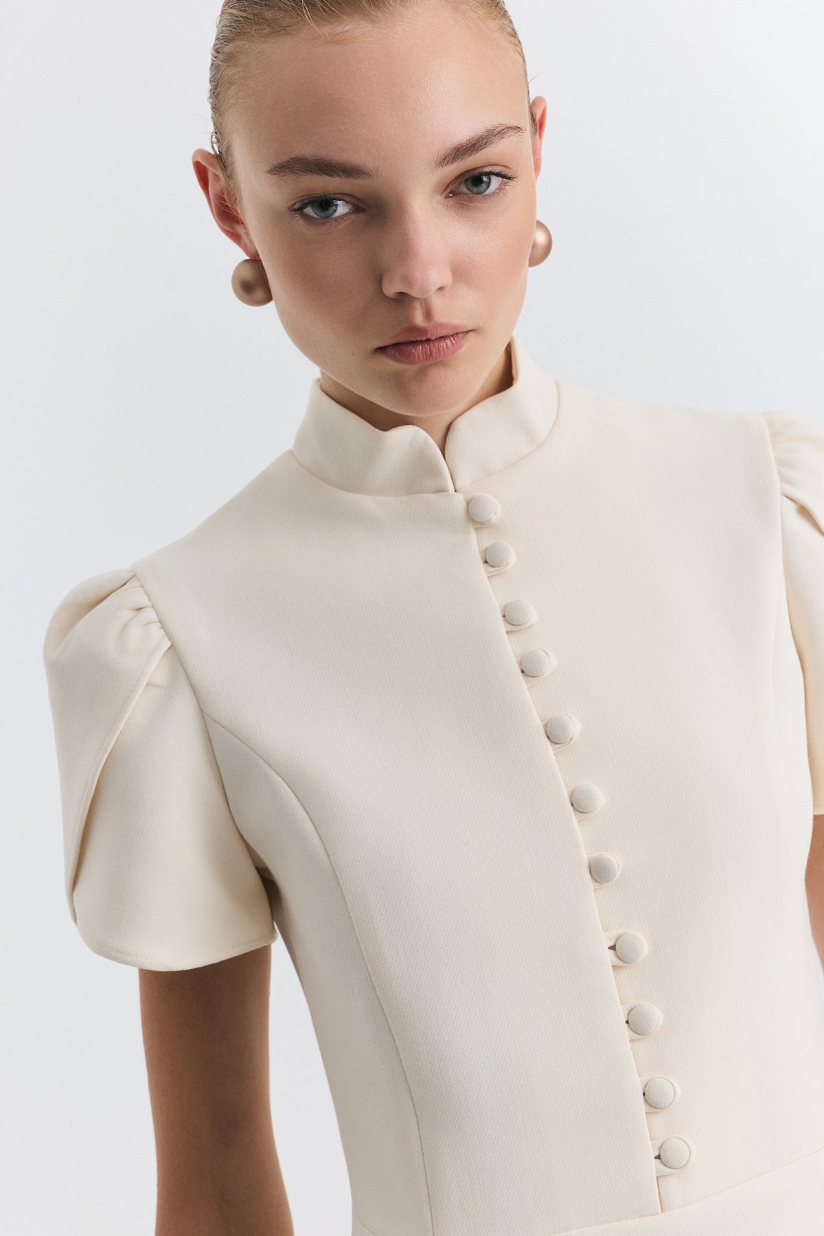 Pleated-Sleeve Mini Dress