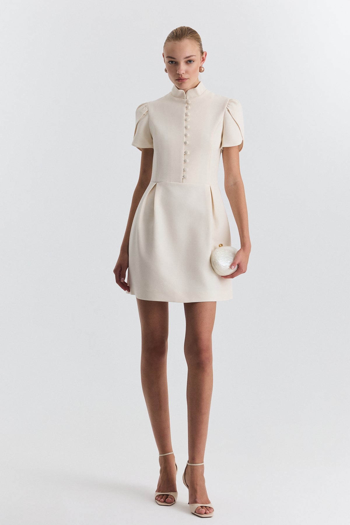 Pleated-Sleeve Mini Dress