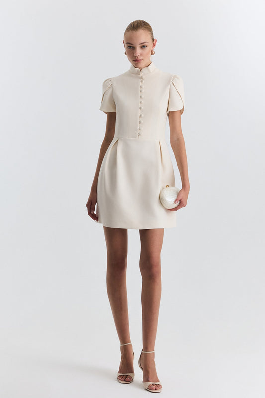 Pleated-Sleeve Mini Dress