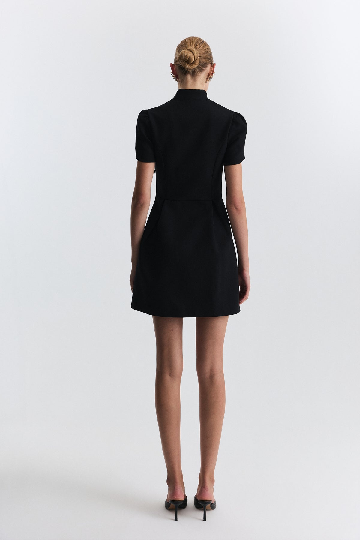 Pleated-Sleeve Mini Dress