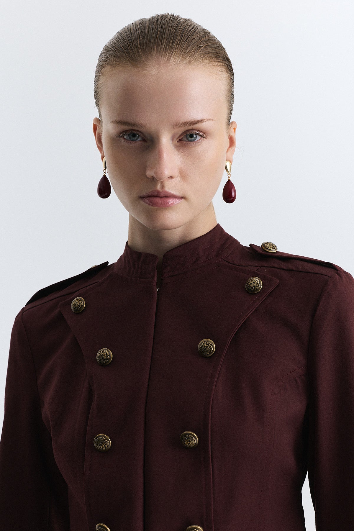 Jacket with Decorative Buttons and Epaulets
