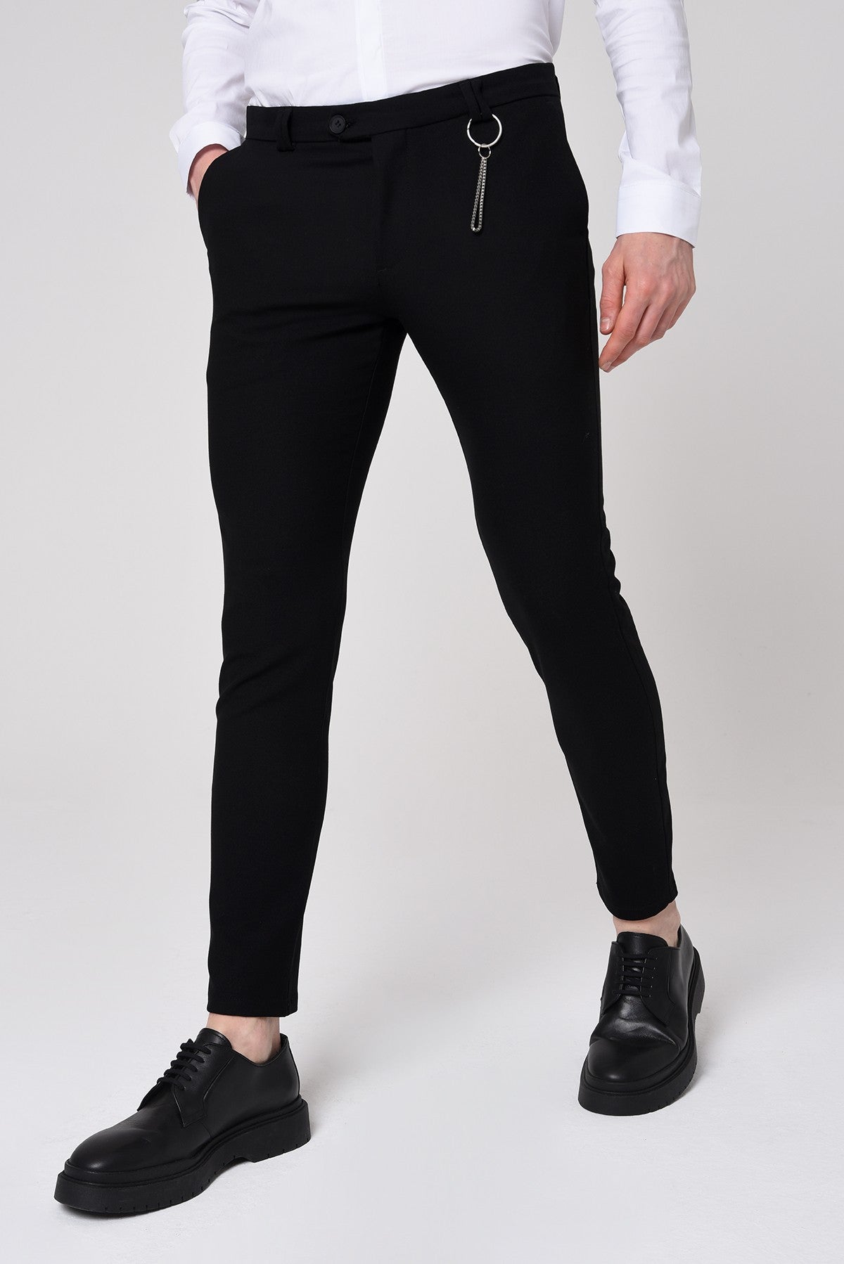 Men's Slim-Fit Solid-Color Fabric Pants with Accents