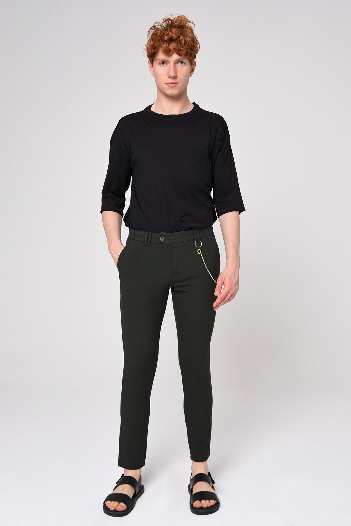 Men's Slim-Fit Solid-Color Fabric Pants with Accents