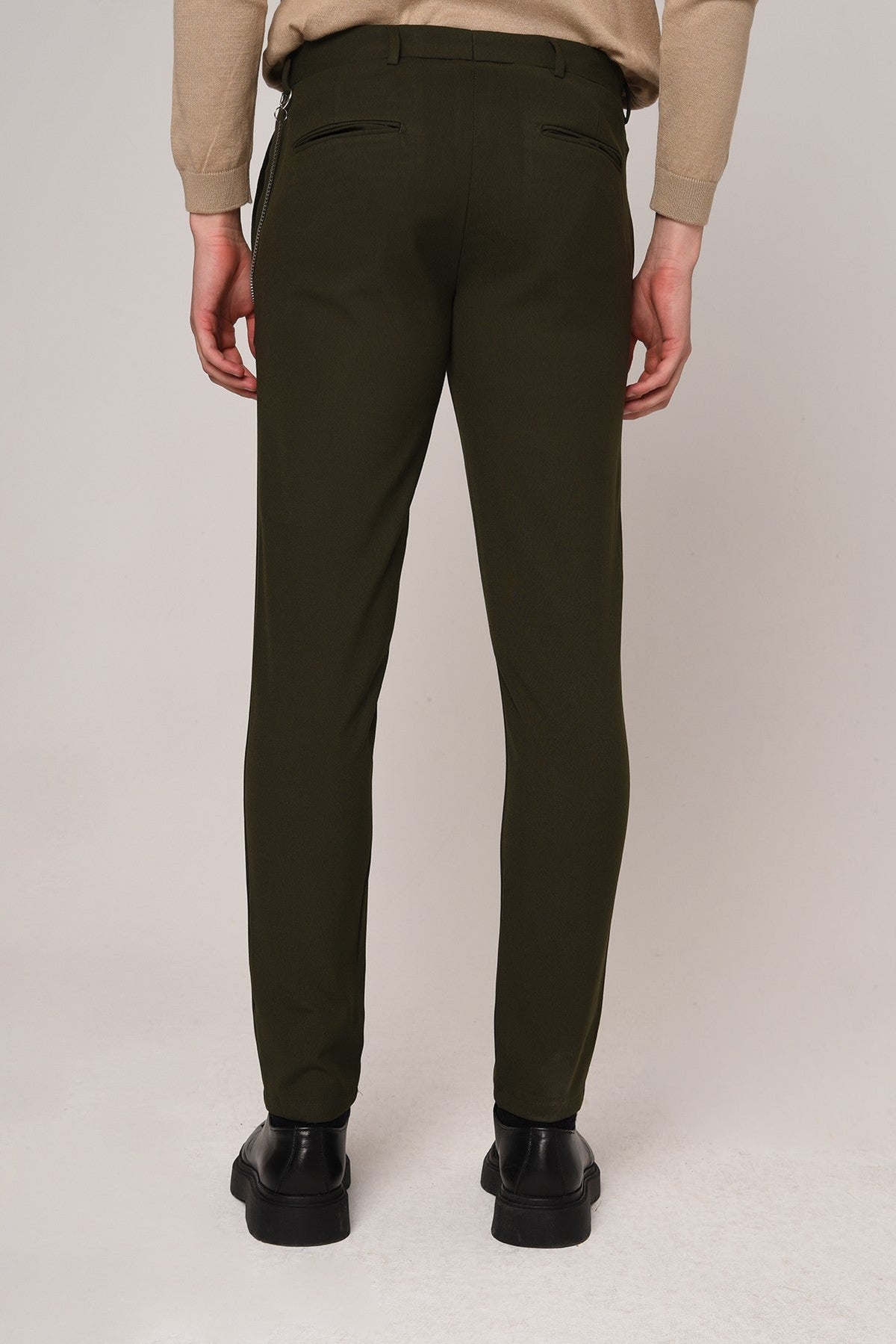 Men's Slim-Fit Solid-Color Fabric Pants with Accents