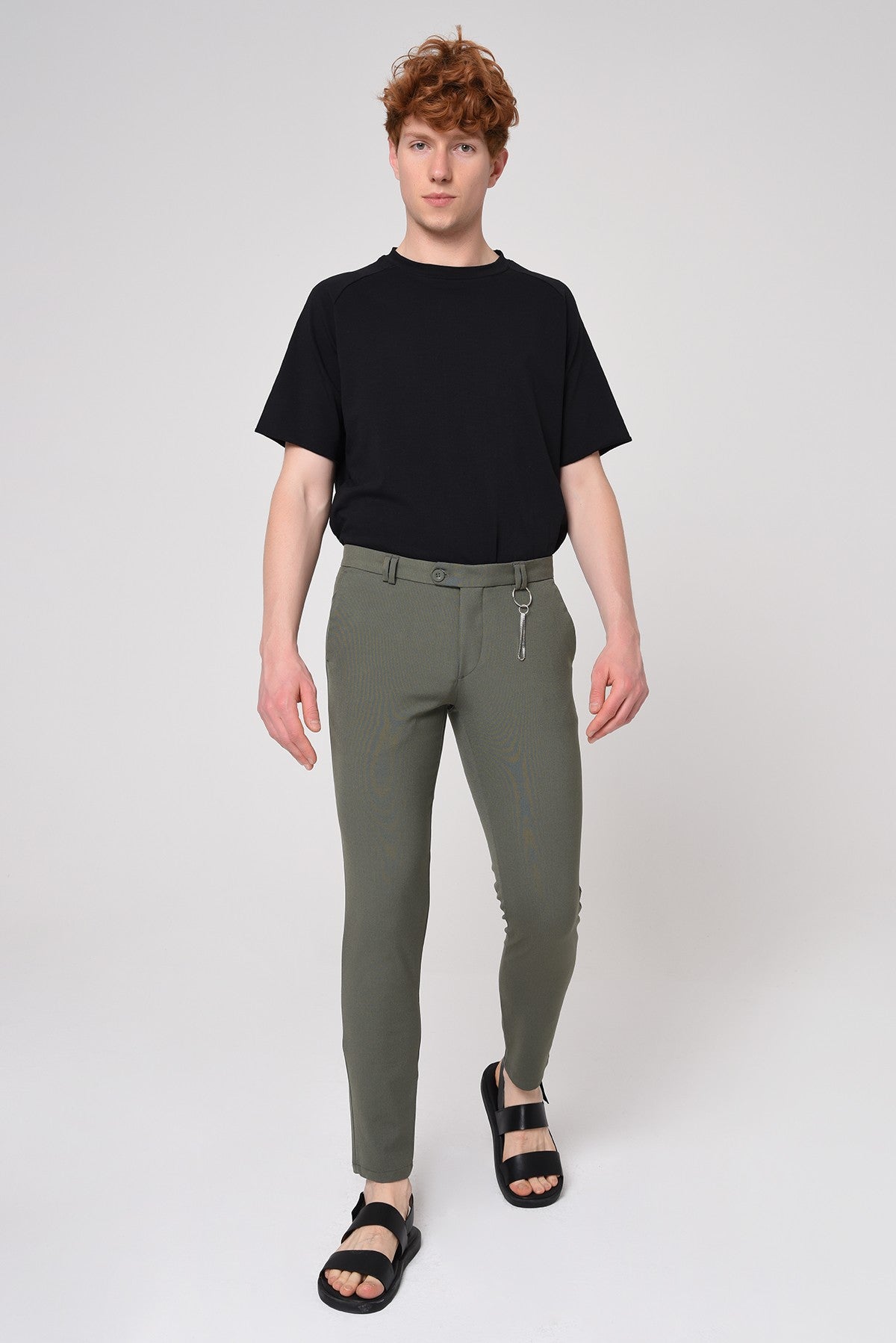 Men's Slim-Fit Solid-Color Fabric Pants with Accents