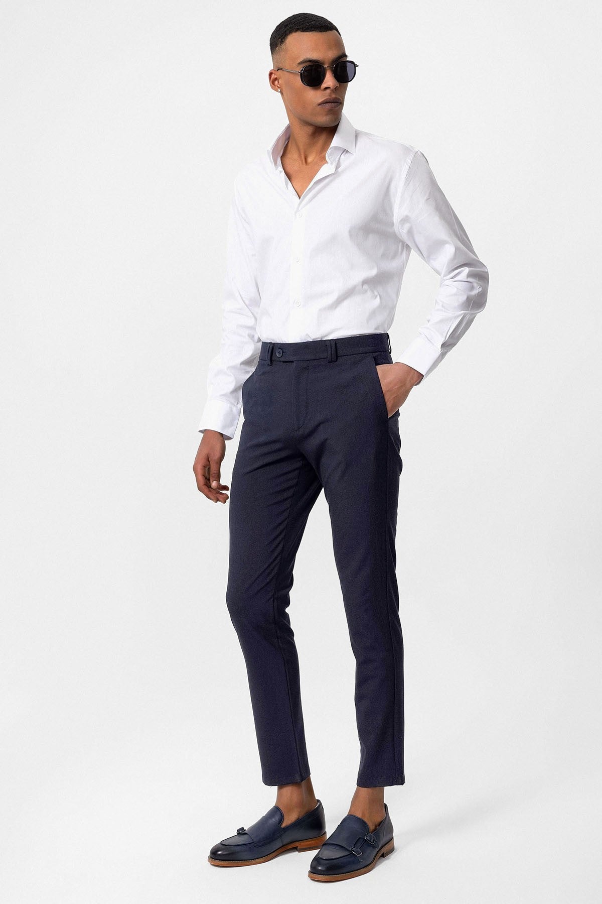 Men's Slim-Fit Solid-Color Fabric Pants with Accents