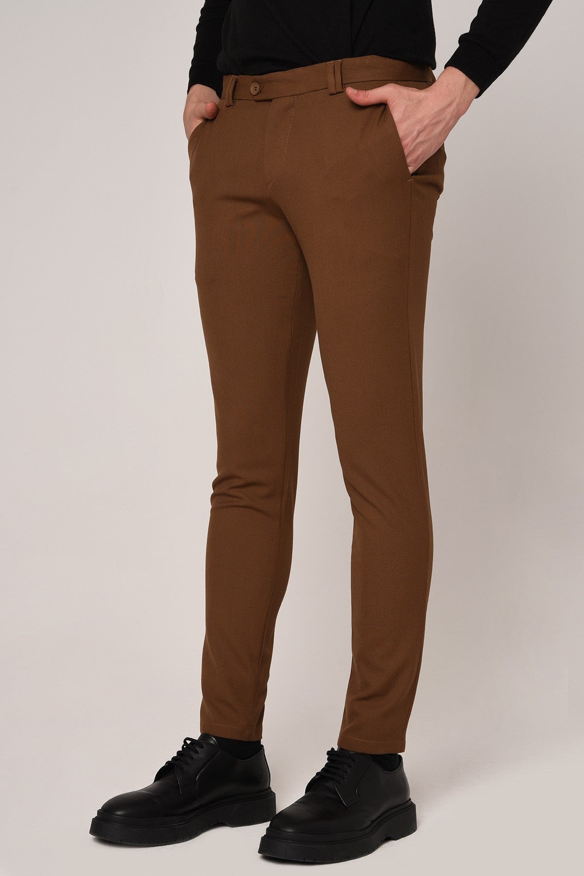 Men's Slim-Fit Solid-Color Fabric Pants with Accents