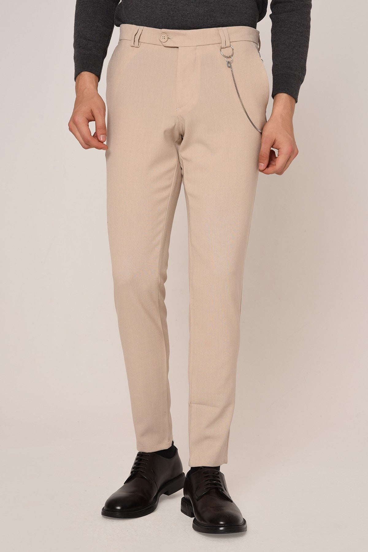 Men's Slim-Fit Solid-Color Fabric Pants with Accents