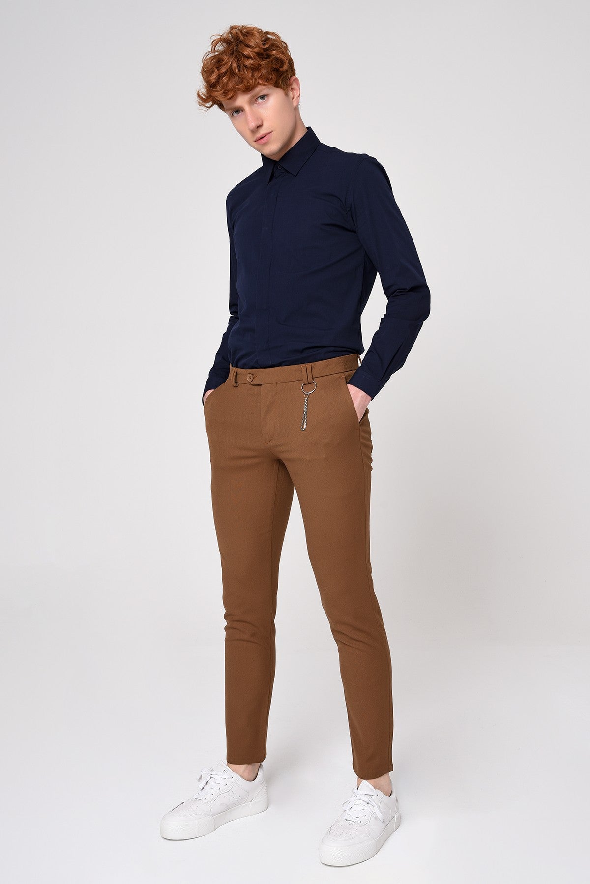Men's Slim-Fit Solid-Color Fabric Pants with Accents