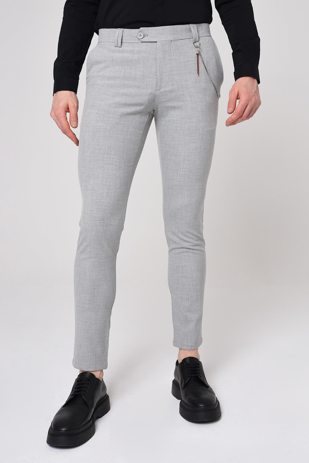Men's Slim-Fit Solid-Color Fabric Pants with Accents