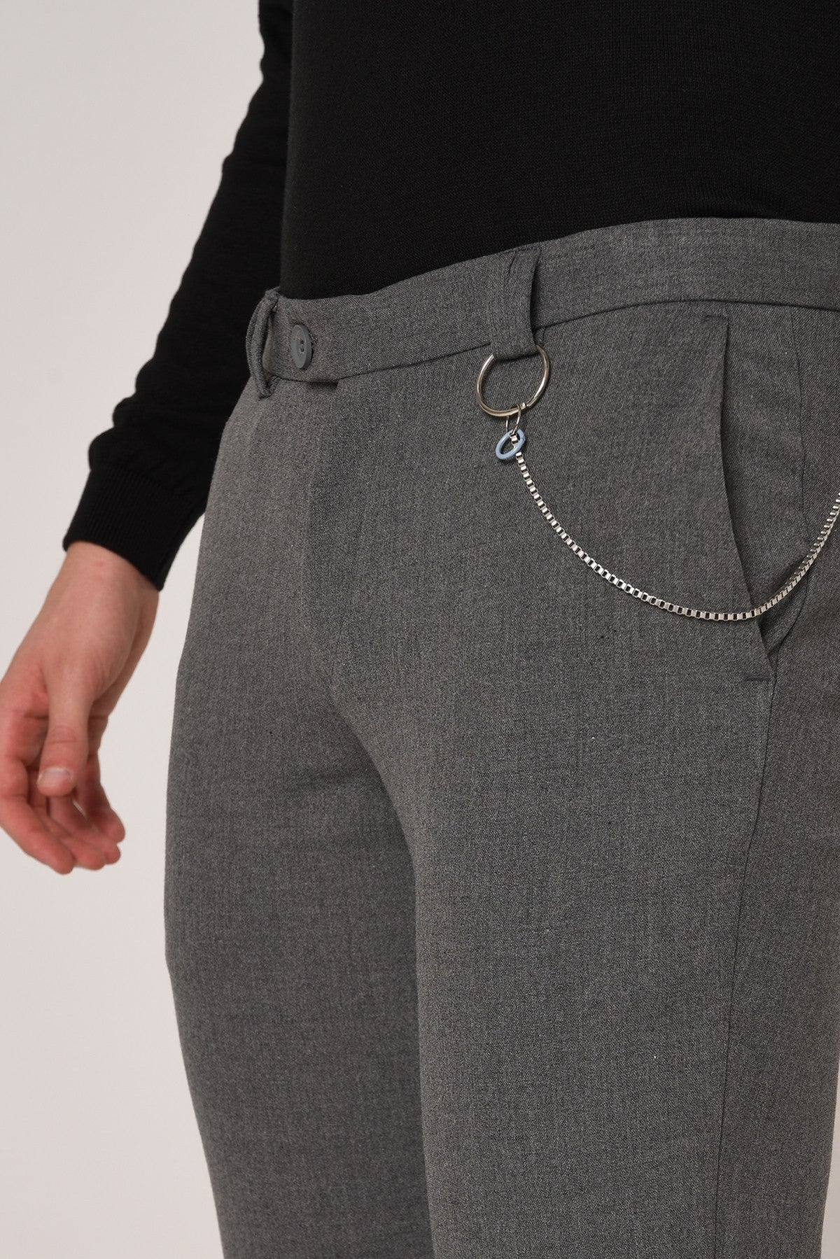 Men's Slim-Fit Solid-Color Fabric Pants with Accents