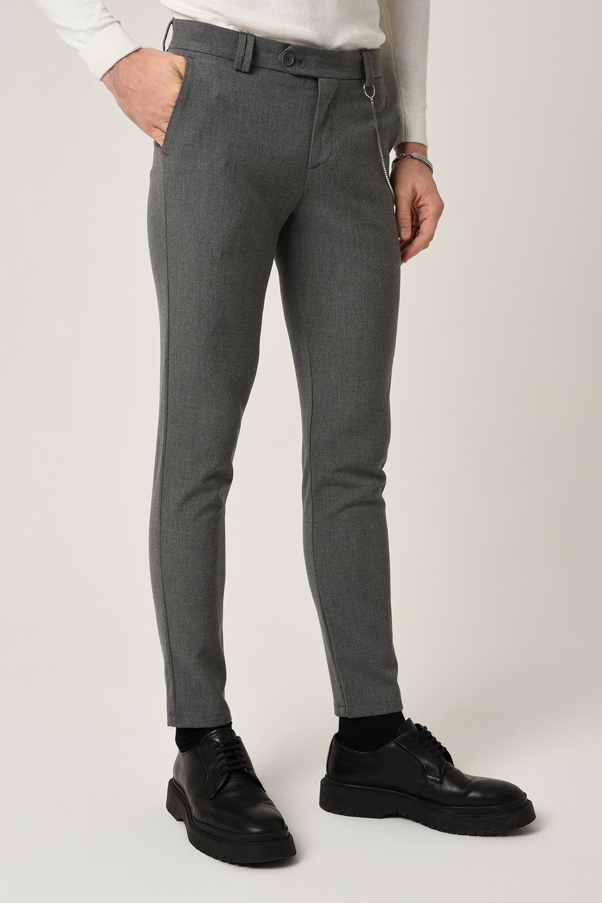 Men's Slim-Fit Solid-Color Fabric Pants with Accents