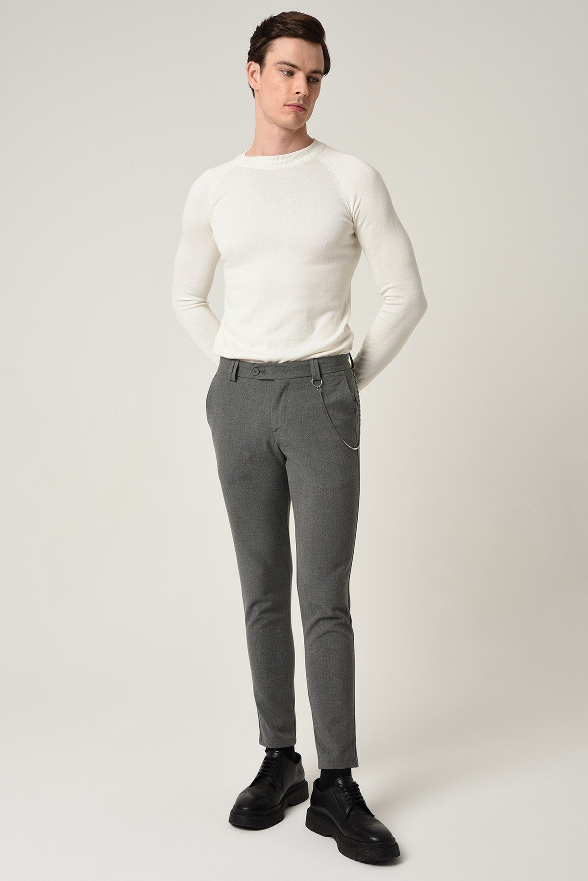 Men's Slim-Fit Solid-Color Fabric Pants with Accents