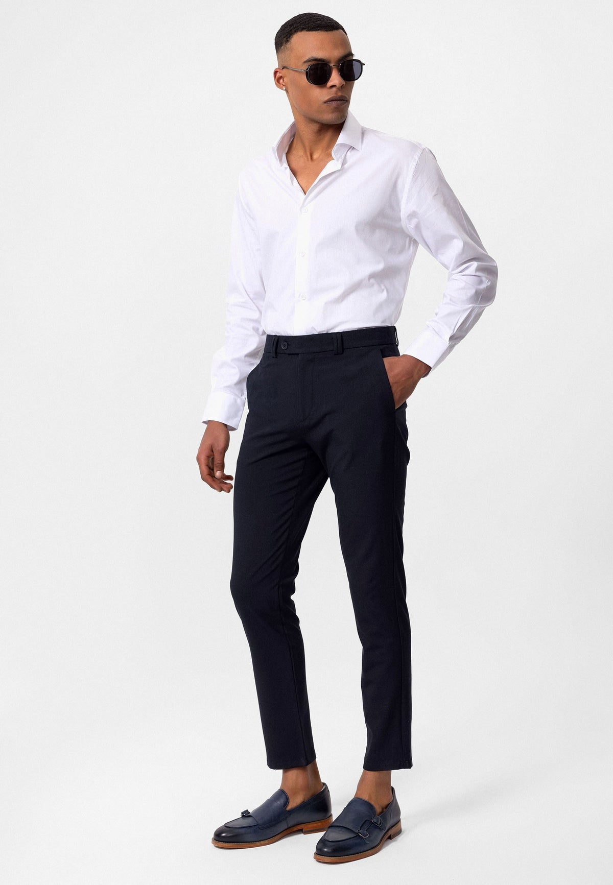 Men's Slim-Fit Solid-Color Fabric Pants with Accents