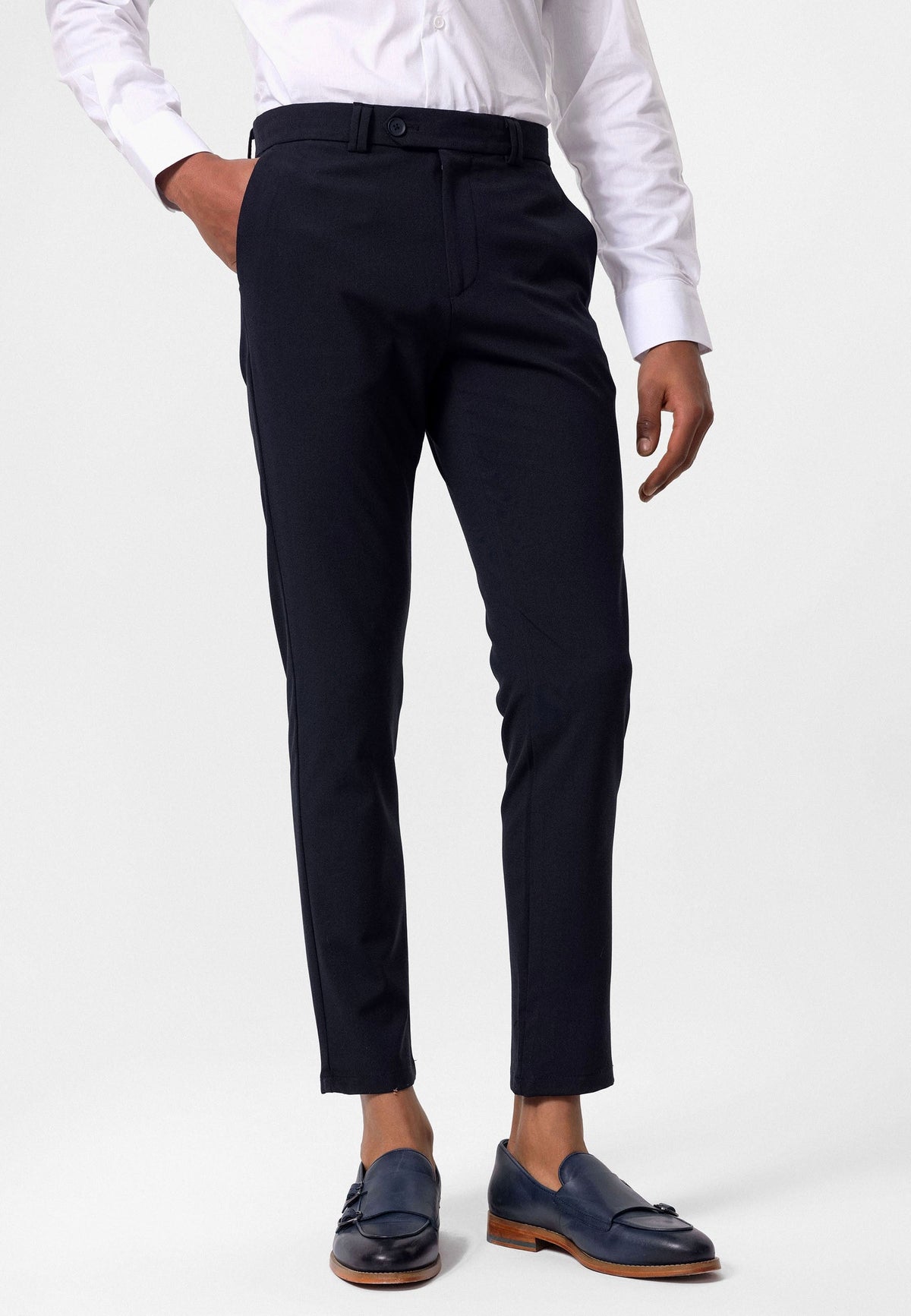 Men's Slim-Fit Solid-Color Fabric Pants with Accents