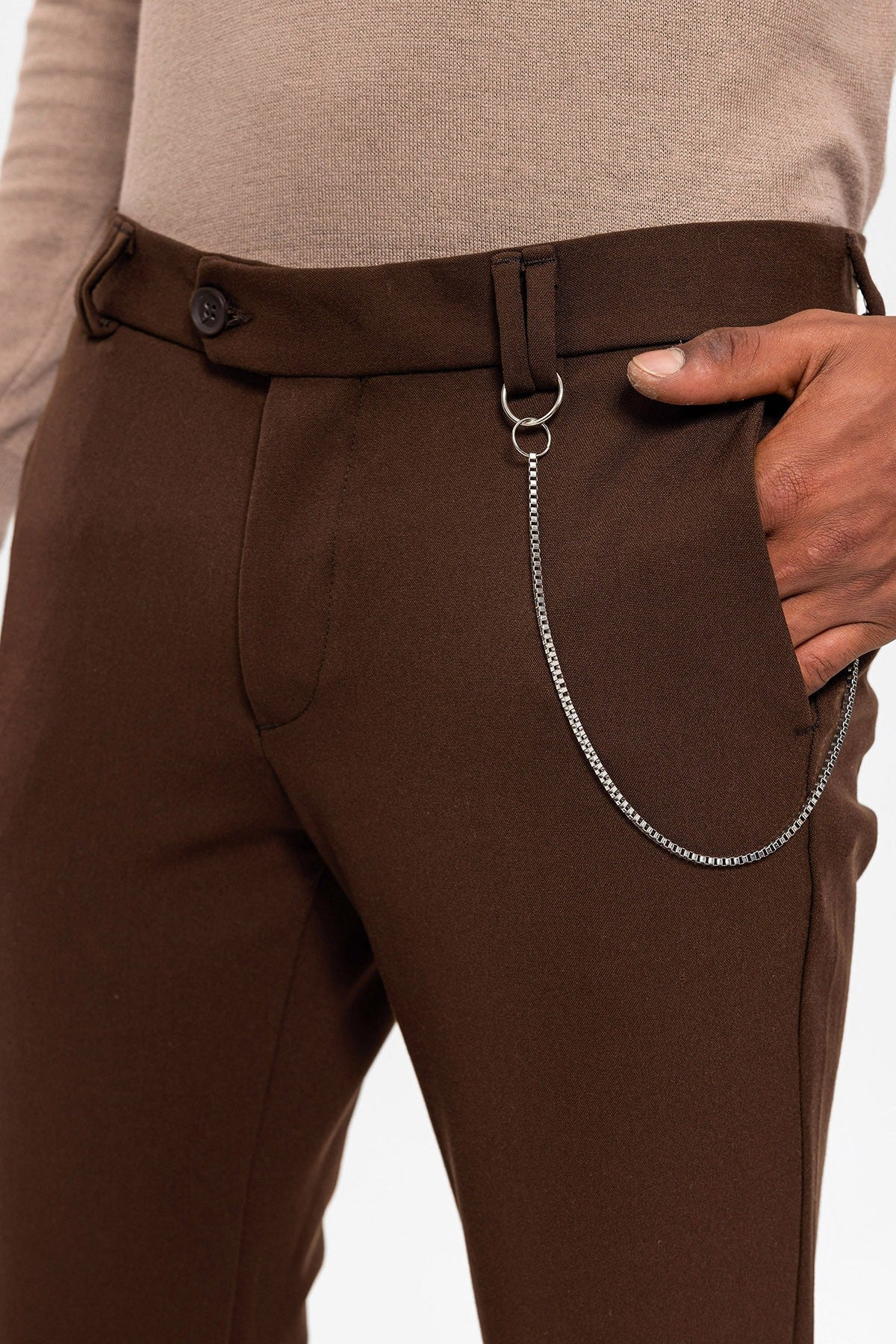 Men's Slim-Fit Solid-Color Fabric Pants with Accents