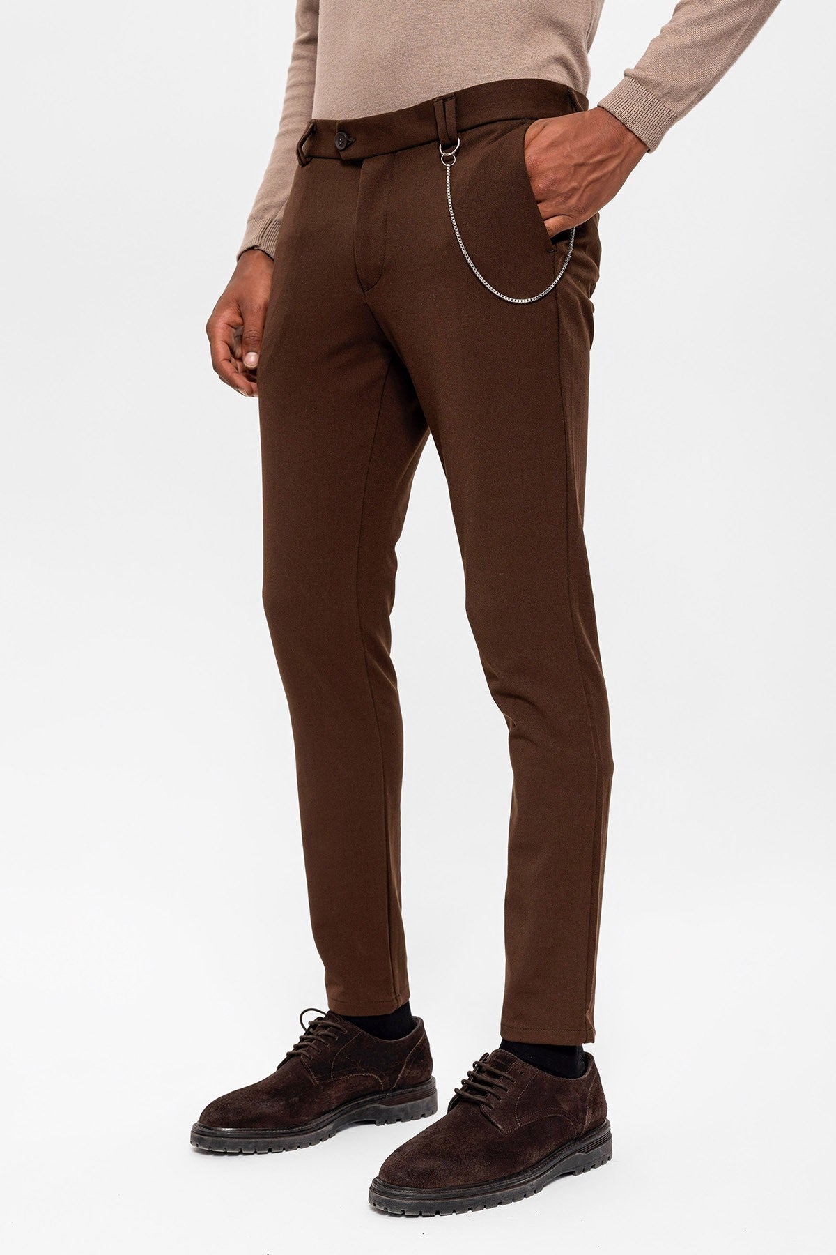 Men's Slim-Fit Solid-Color Fabric Pants with Accents