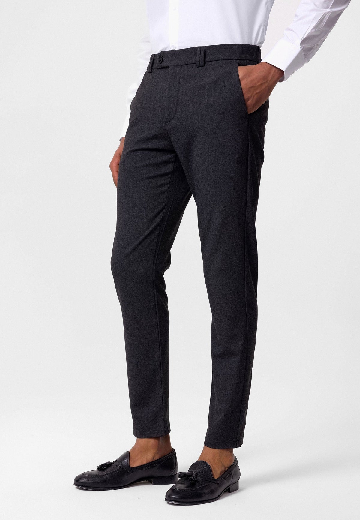 Men's Slim-Fit Solid-Color Fabric Pants with Accents