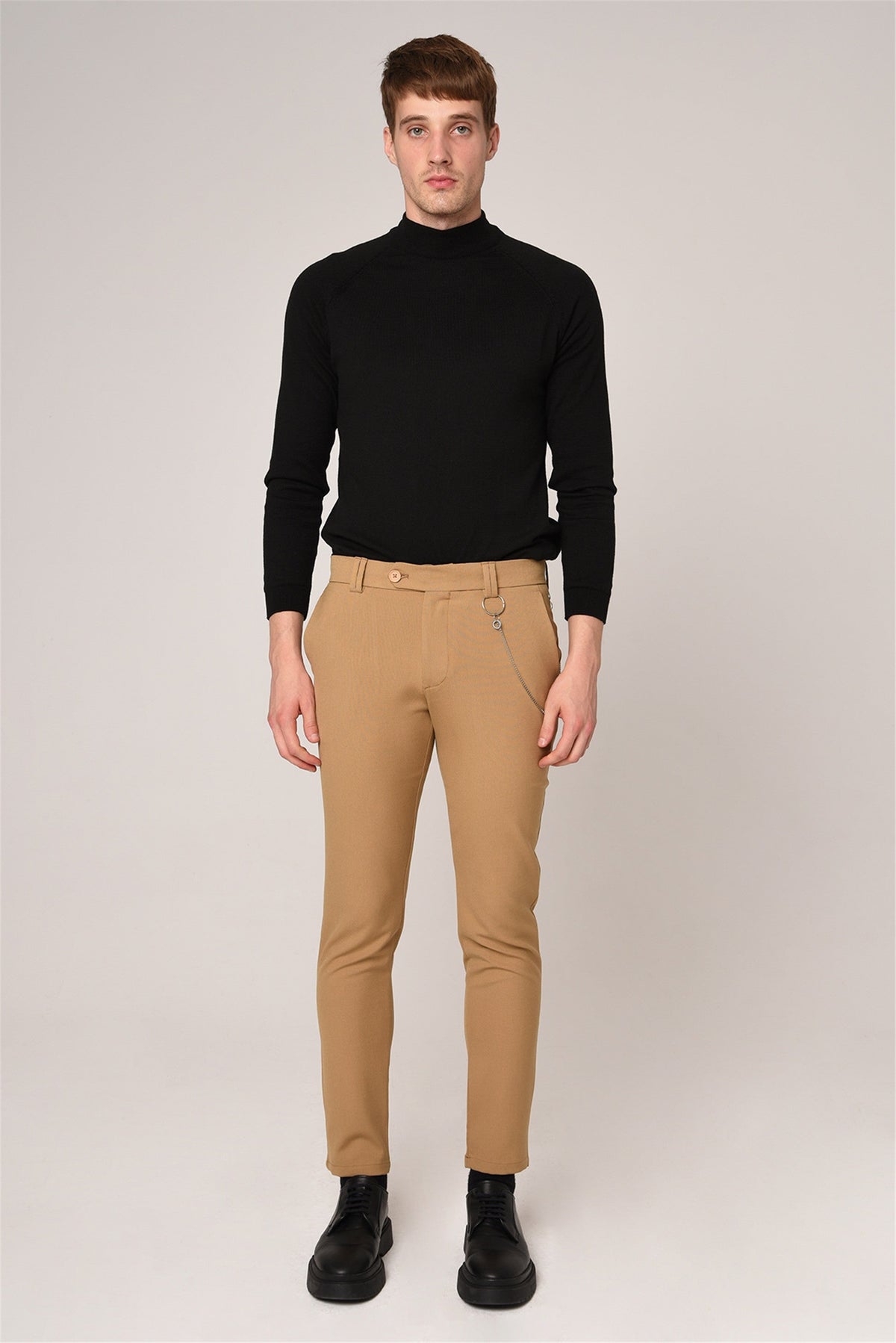 Men's Slim-Fit Solid-Color Fabric Pants with Accents