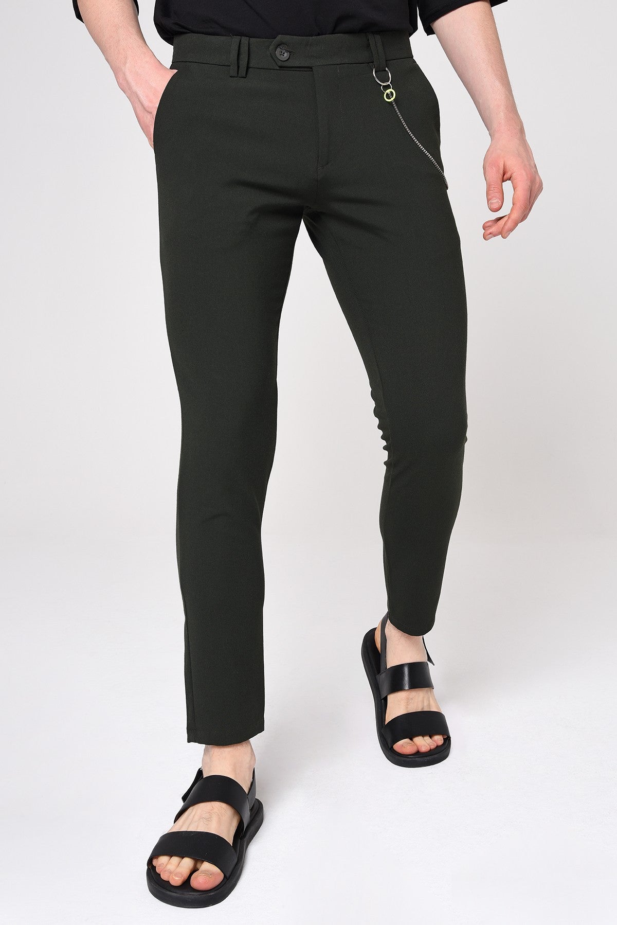 Men's Slim-Fit Solid-Color Fabric Pants with Accents