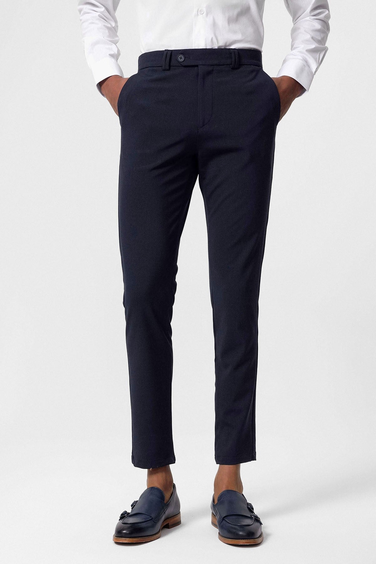Men's Slim-Fit Solid-Color Fabric Pants with Accents