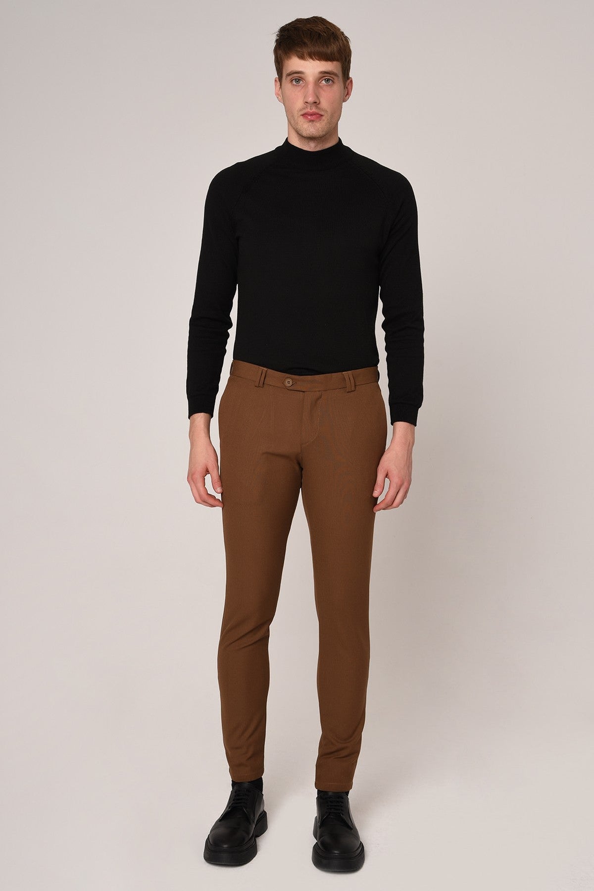 Men's Slim-Fit Solid-Color Fabric Pants with Accents