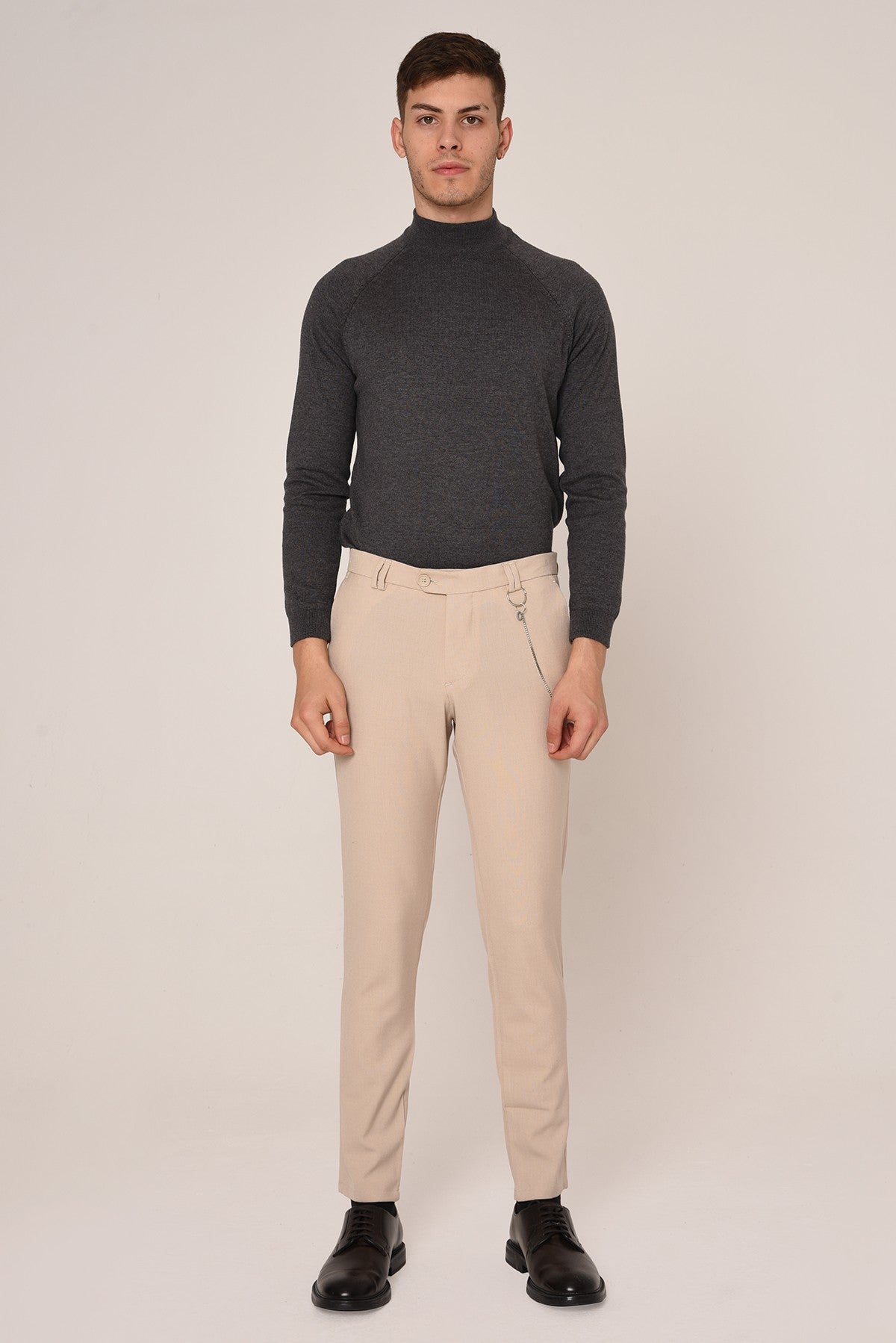 Men's Slim-Fit Solid-Color Fabric Pants with Accents