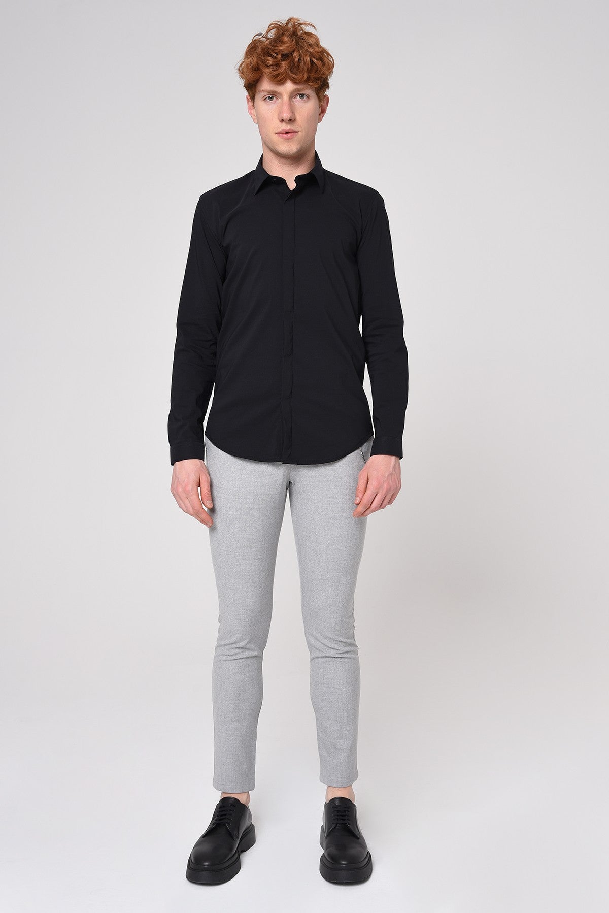 Men's Slim-Fit Solid-Color Fabric Pants with Accents