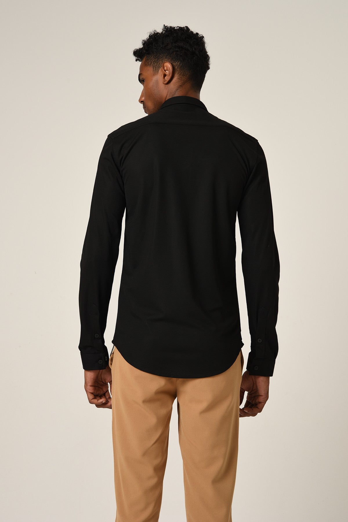 Antioch Men's Long-Sleeve Slim-Fit Knit Shirt with Hidden Buttons