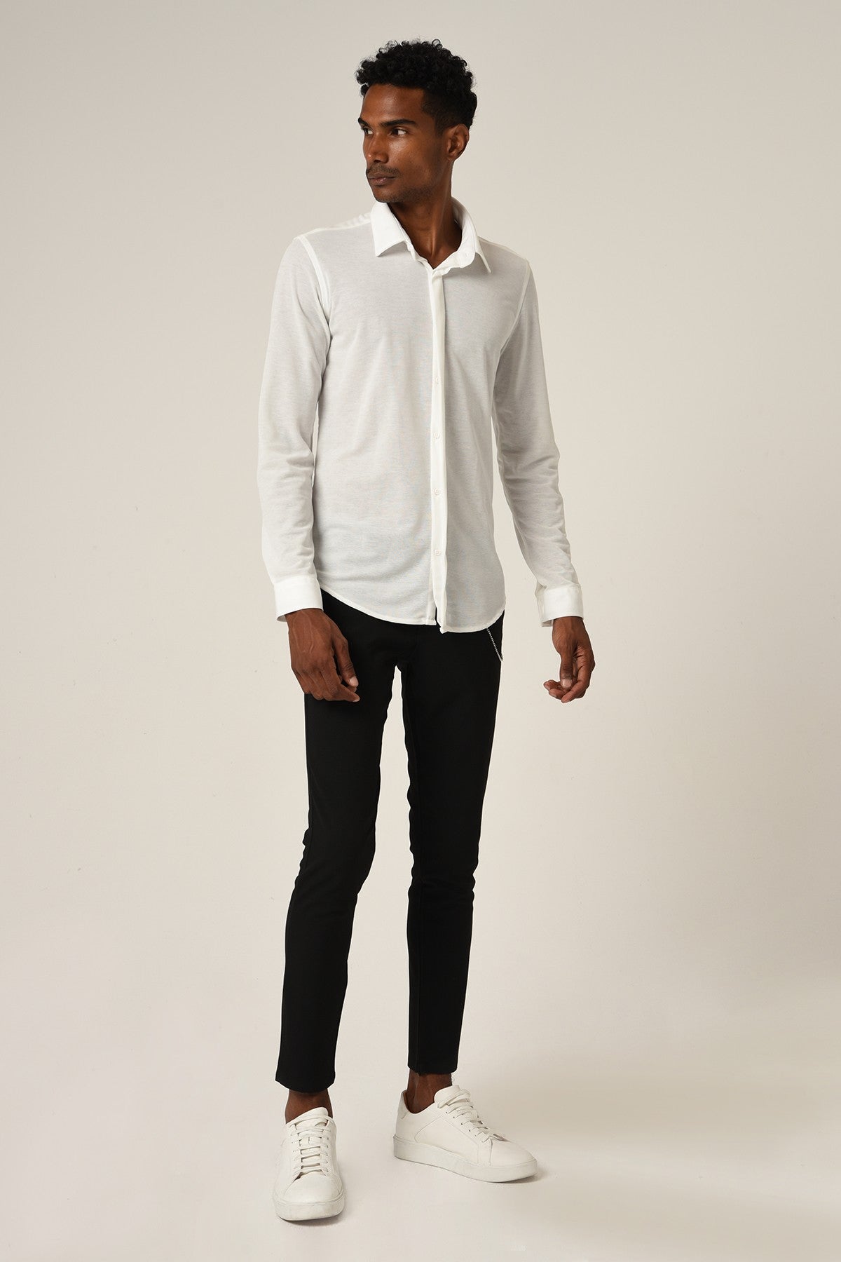 Antioch Men's Long-Sleeve Slim-Fit Knit Shirt with Hidden Buttons