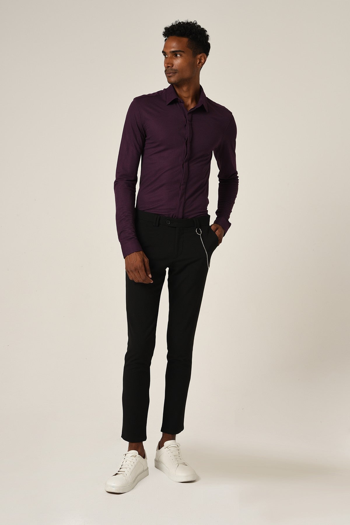 Antioch Men's Long-Sleeve Slim-Fit Knit Shirt with Hidden Buttons