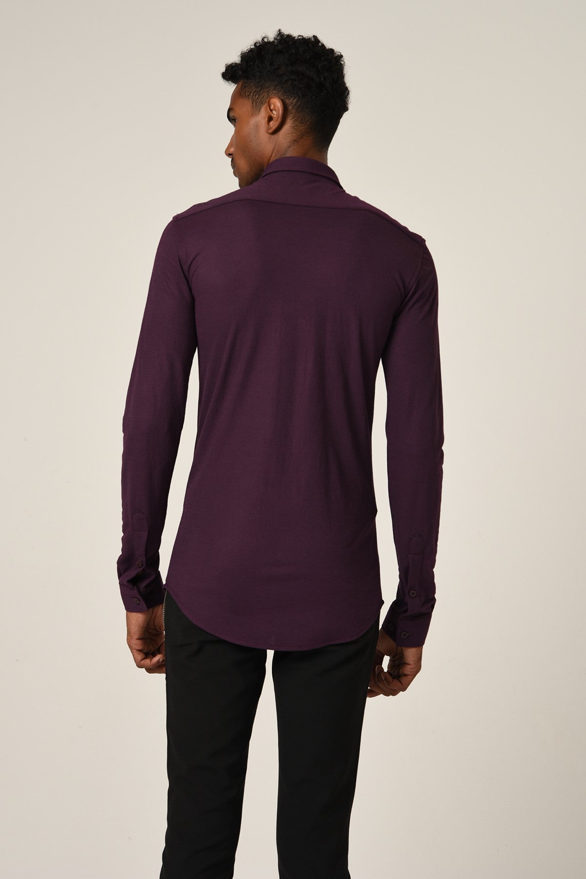 Antioch Men's Long-Sleeve Slim-Fit Knit Shirt with Hidden Buttons
