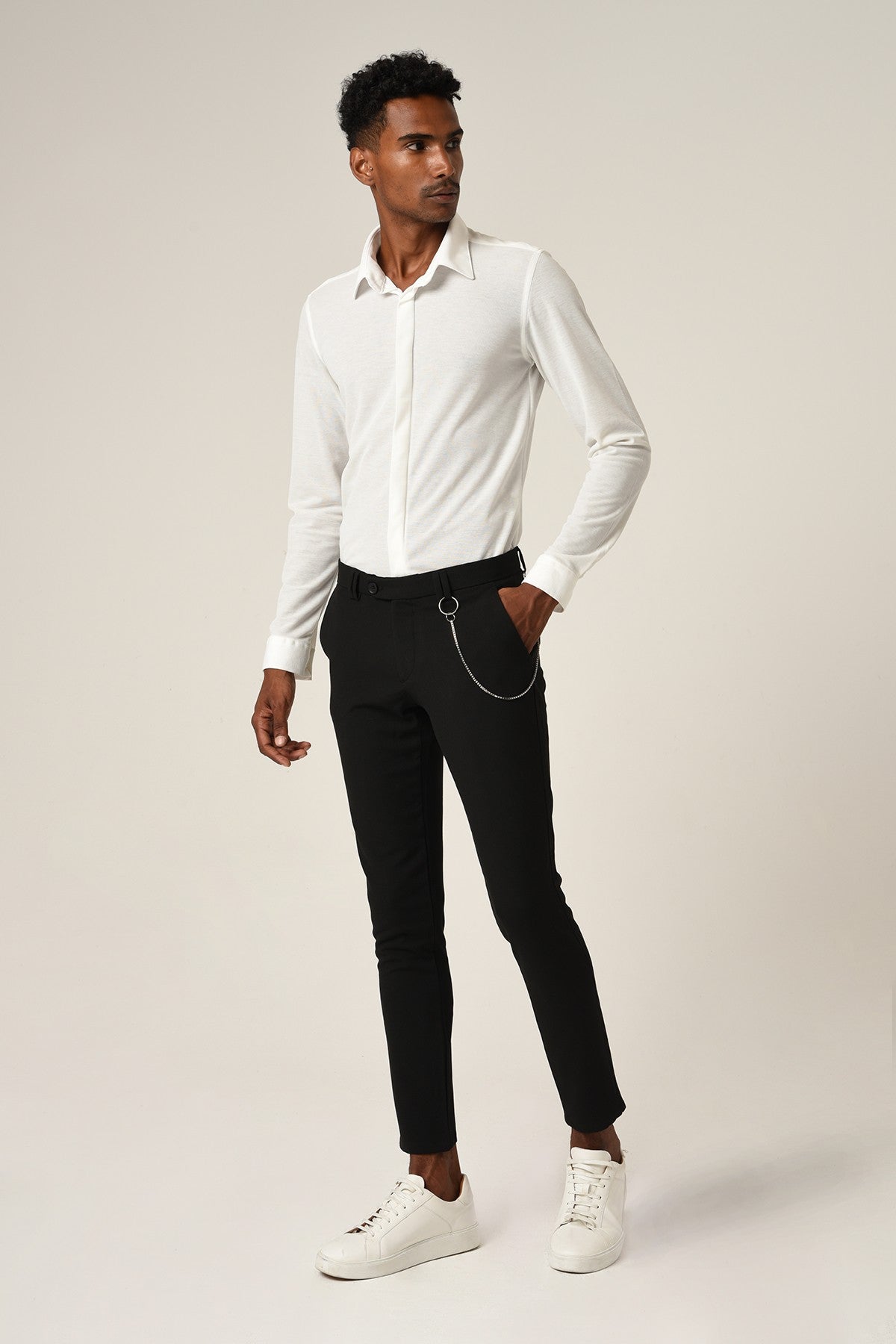 Antioch Men's Long-Sleeve Slim-Fit Knit Shirt with Hidden Buttons