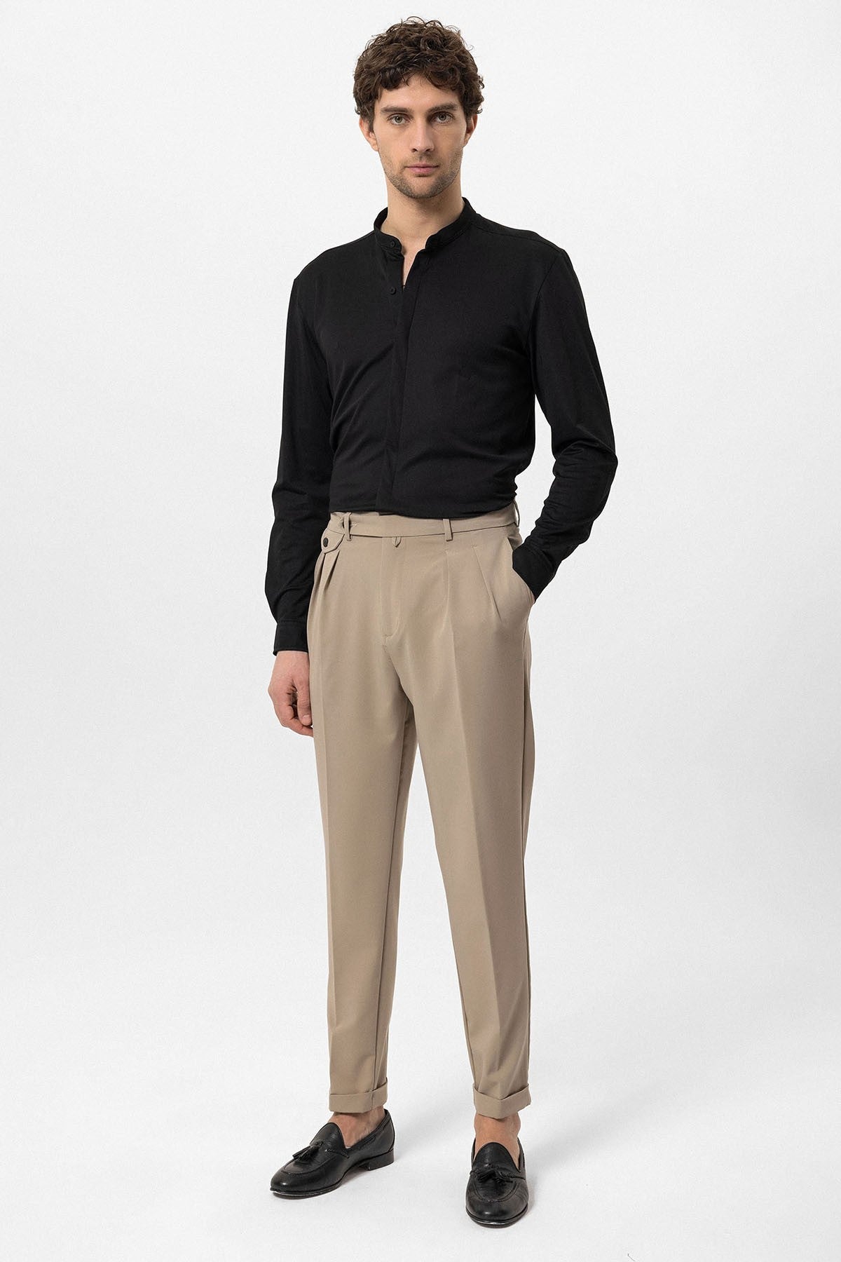 Antioch Men's Judge-Collar Hidden-Button Long-Sleeve Slim-Fit Shirt