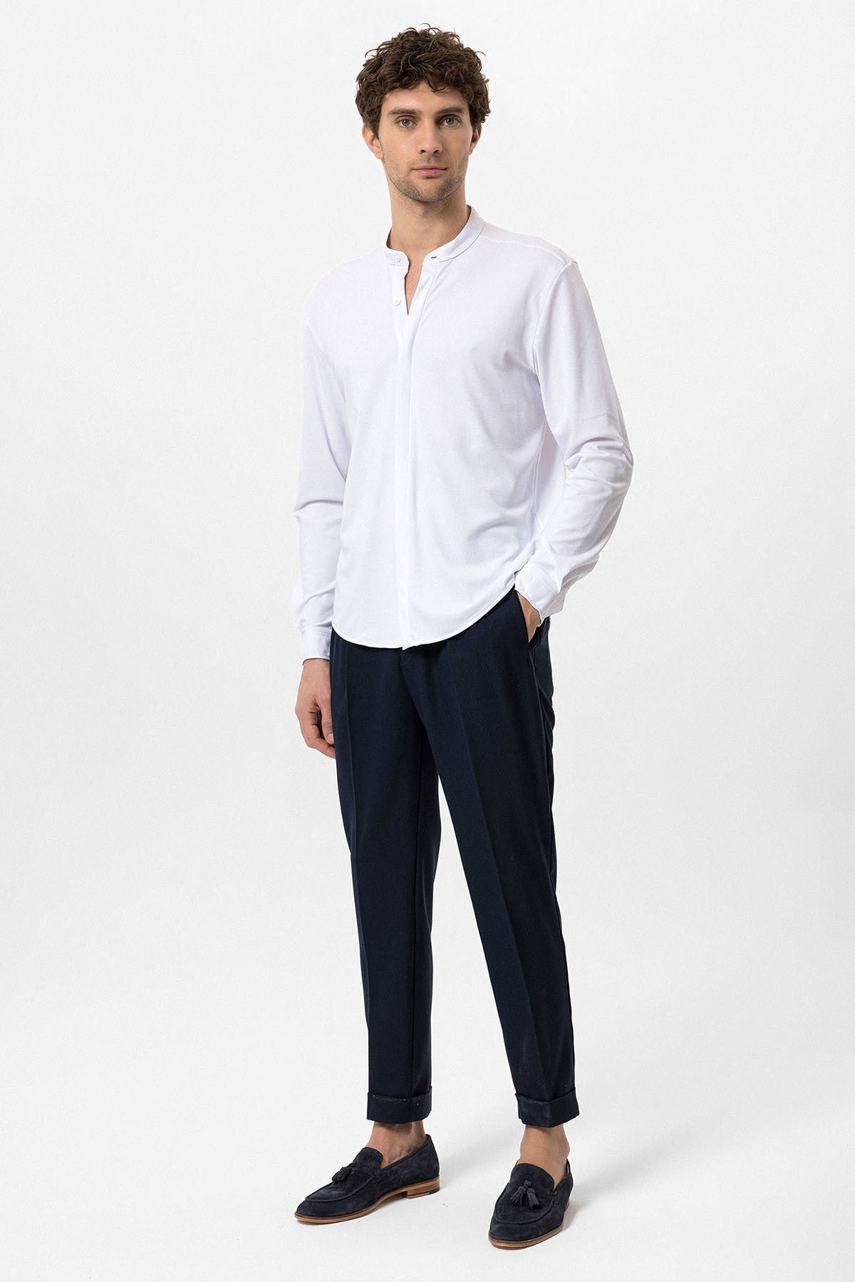 Antioch Men's Judge-Collar Hidden-Button Long-Sleeve Slim-Fit Shirt