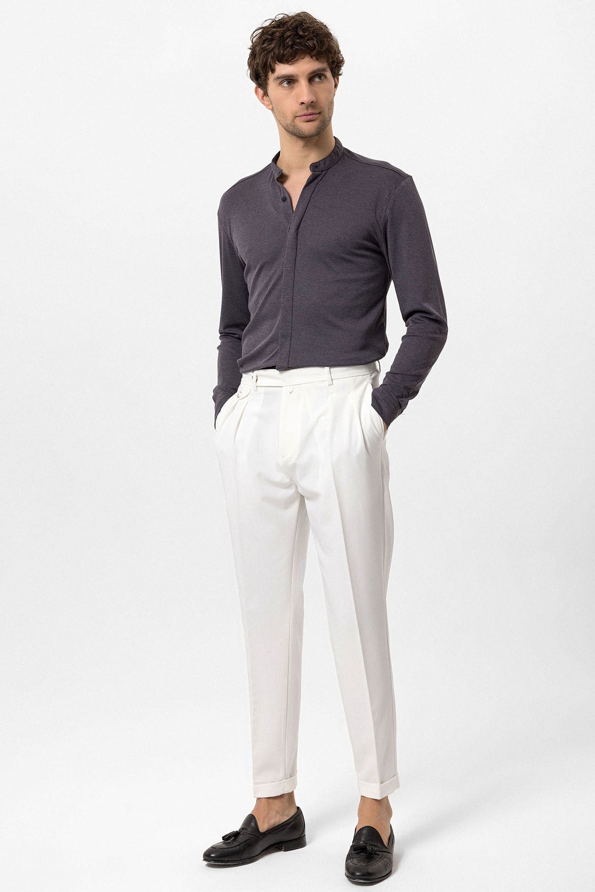 Antioch Men's Judge-Collar Hidden-Button Long-Sleeve Slim-Fit Shirt