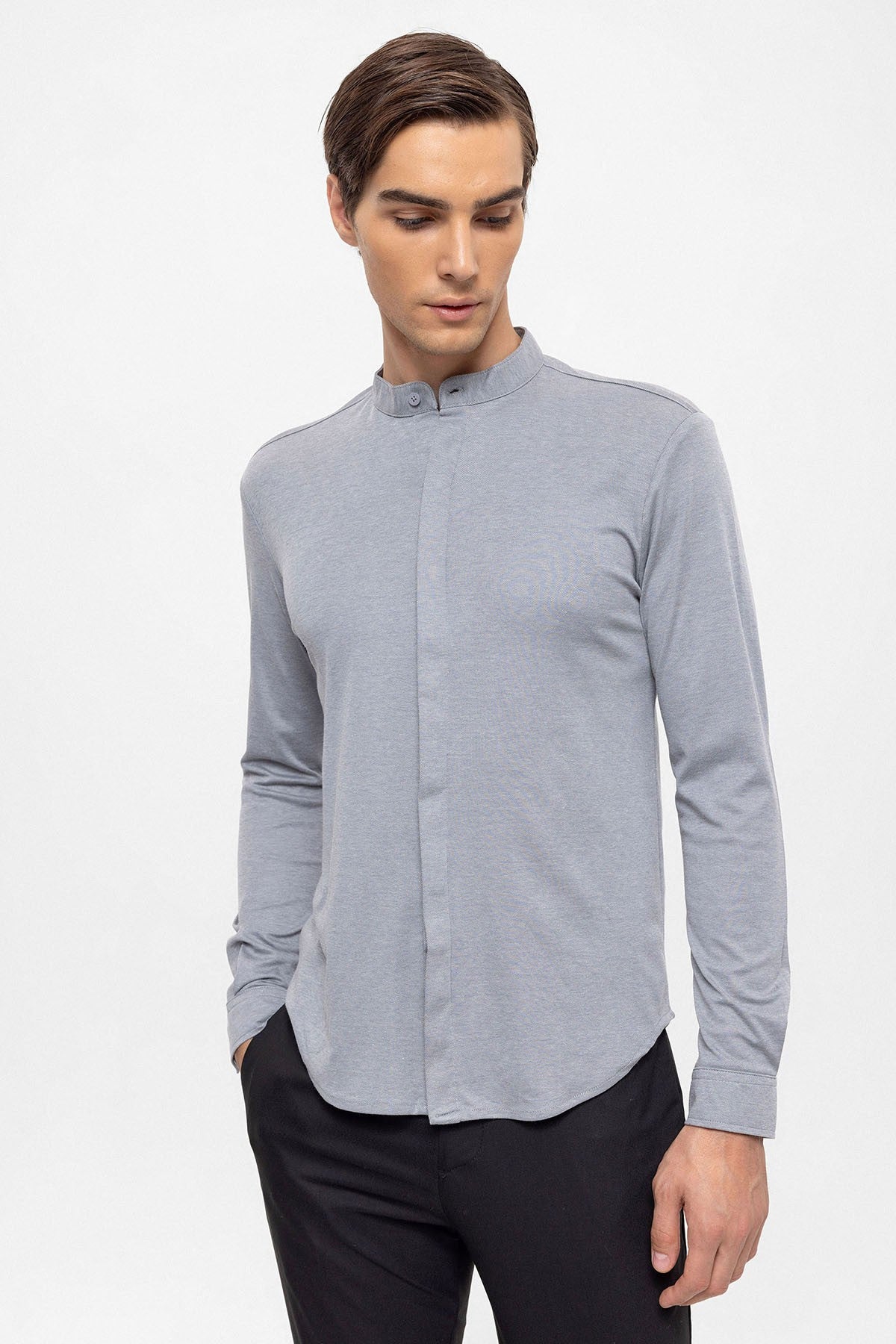 Antioch Men's Judge-Collar Hidden-Button Long-Sleeve Slim-Fit Shirt
