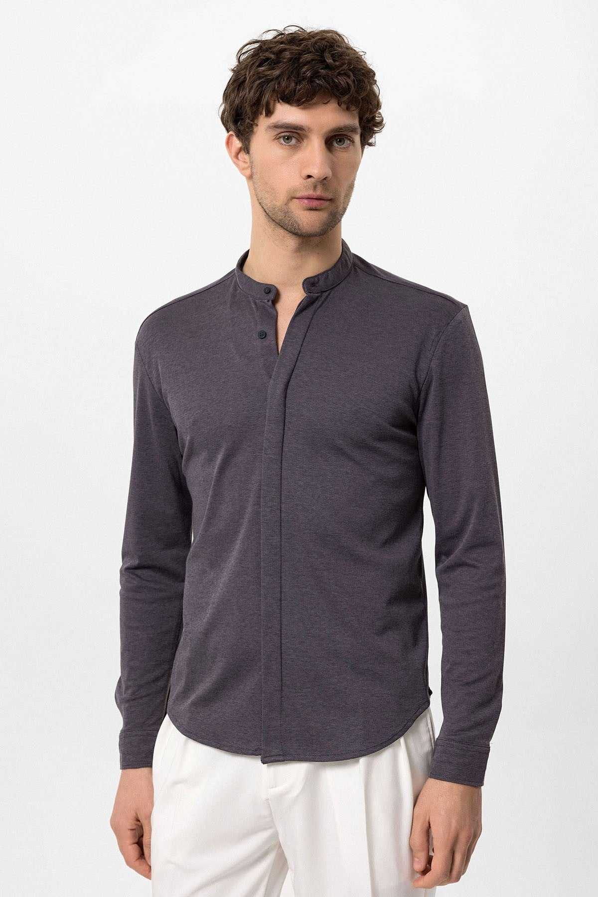 Antioch Men's Judge-Collar Hidden-Button Long-Sleeve Slim-Fit Shirt