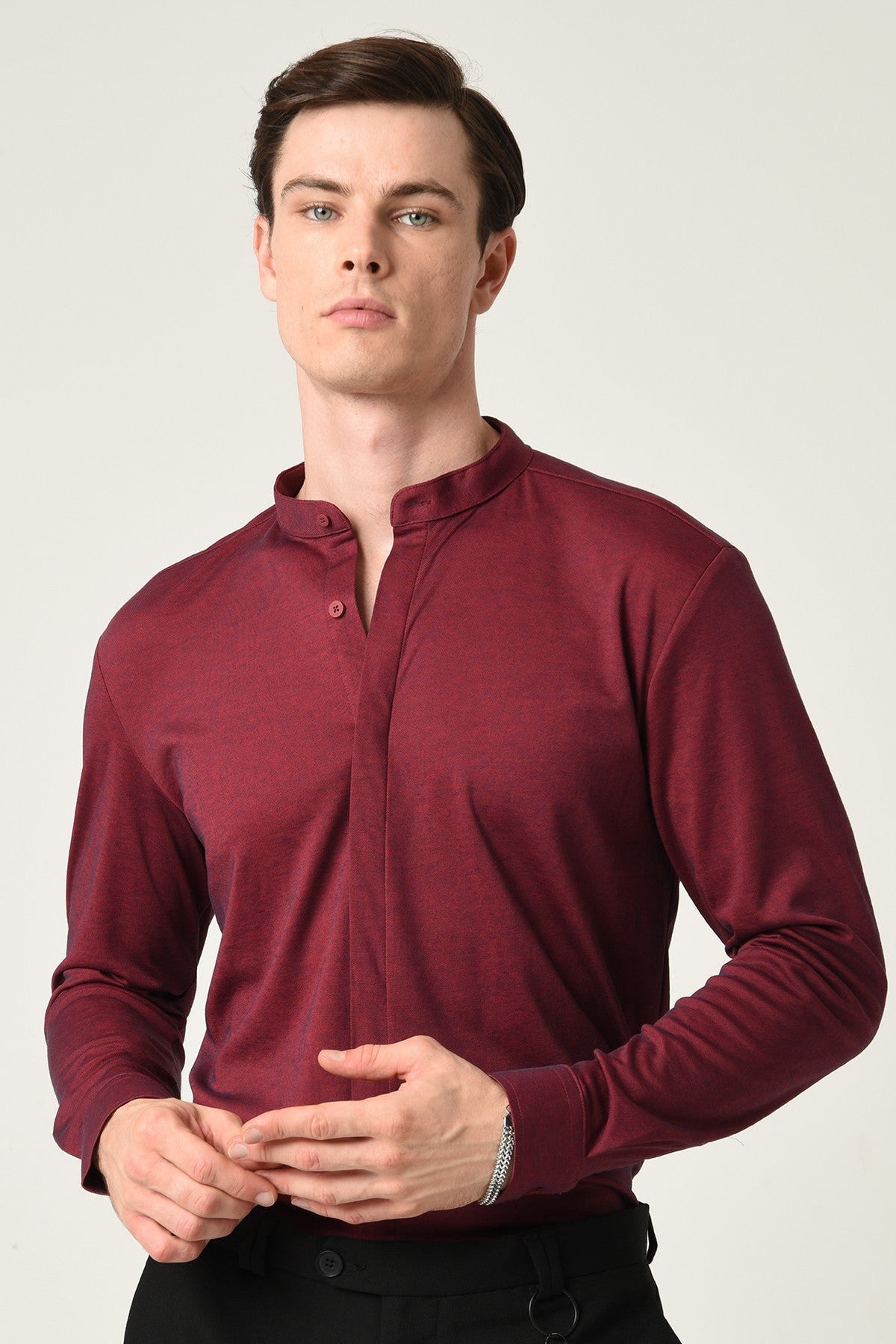 Antioch Men's Judge-Collar Hidden-Button Long-Sleeve Slim-Fit Shirt