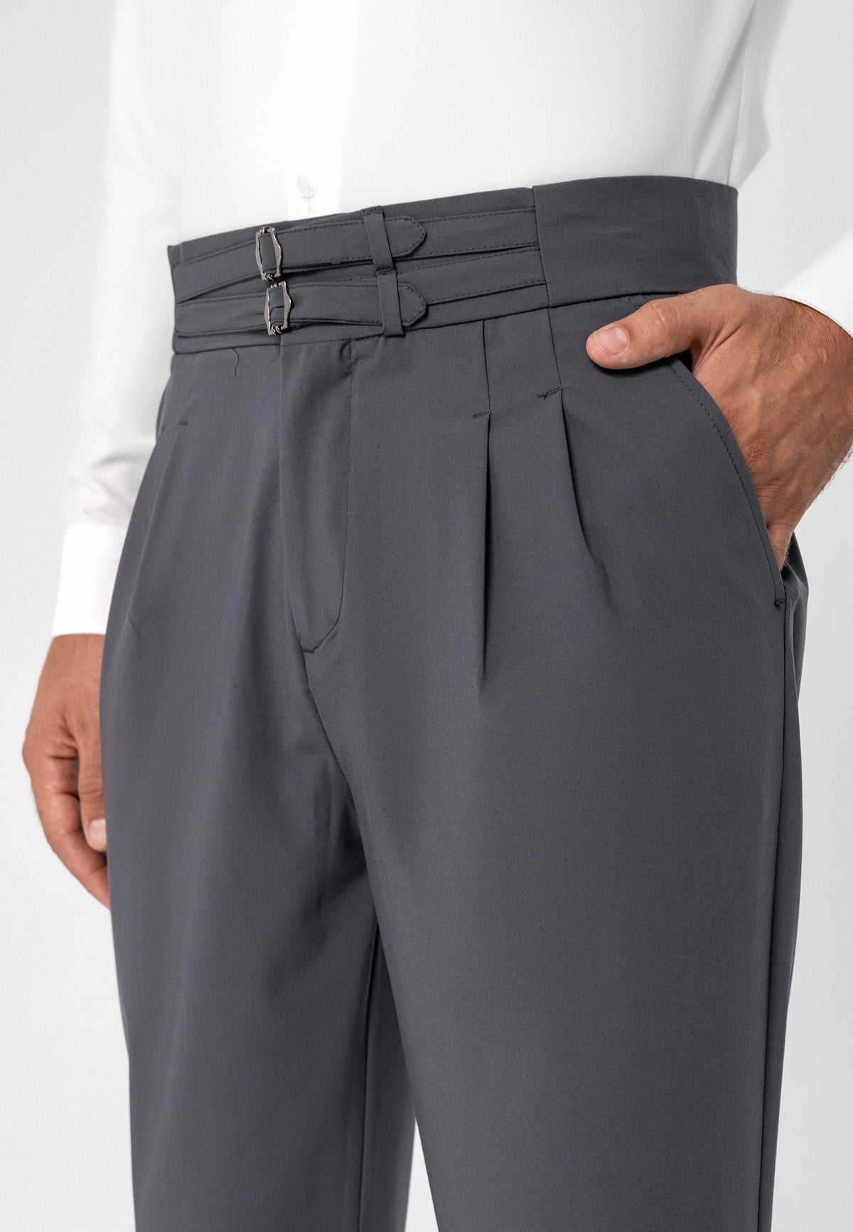 Antioch High-Waisted Belted Pleated Fabric Pants