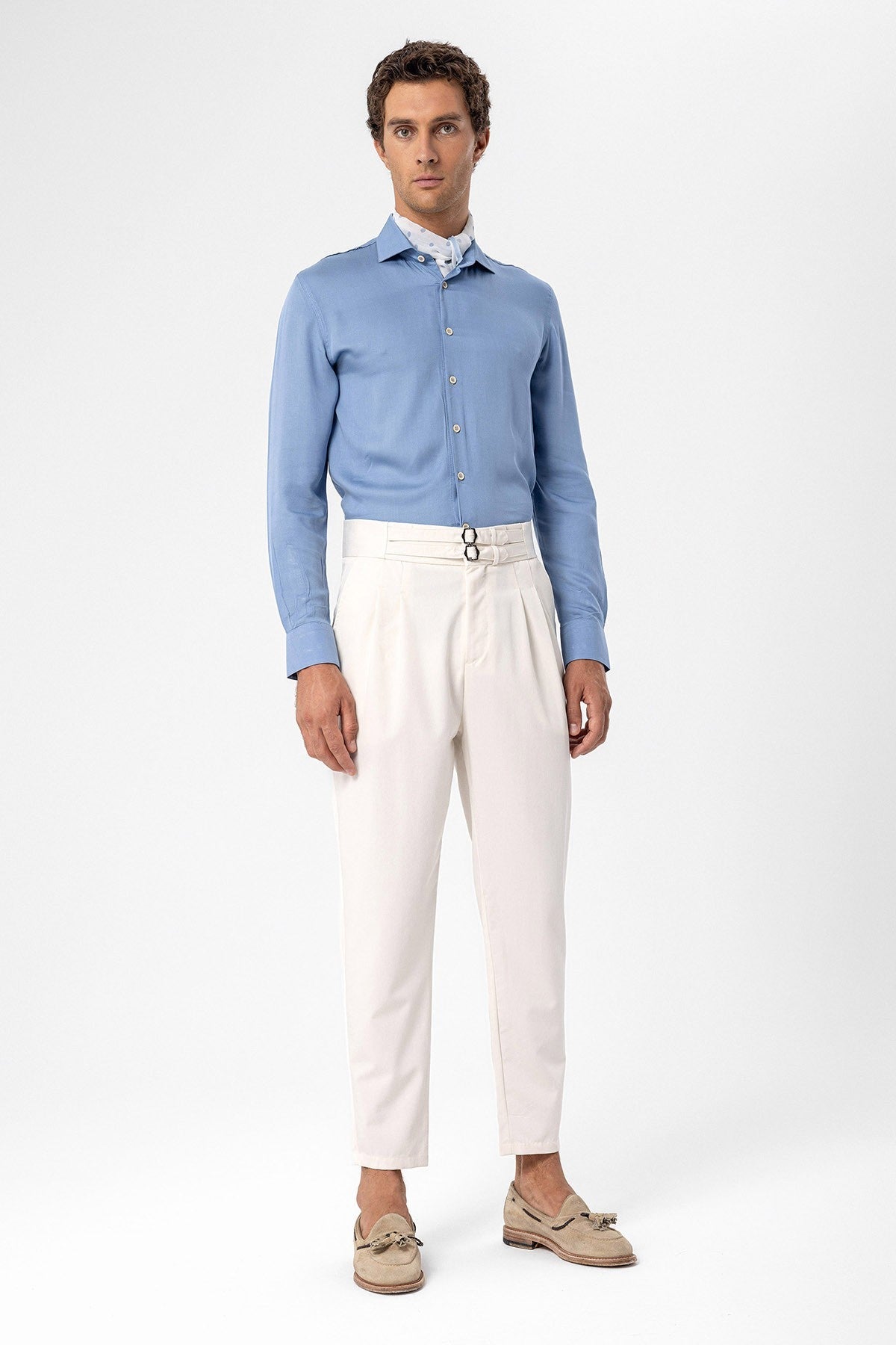 Antioch High-Waisted Belted Pleated Fabric Pants