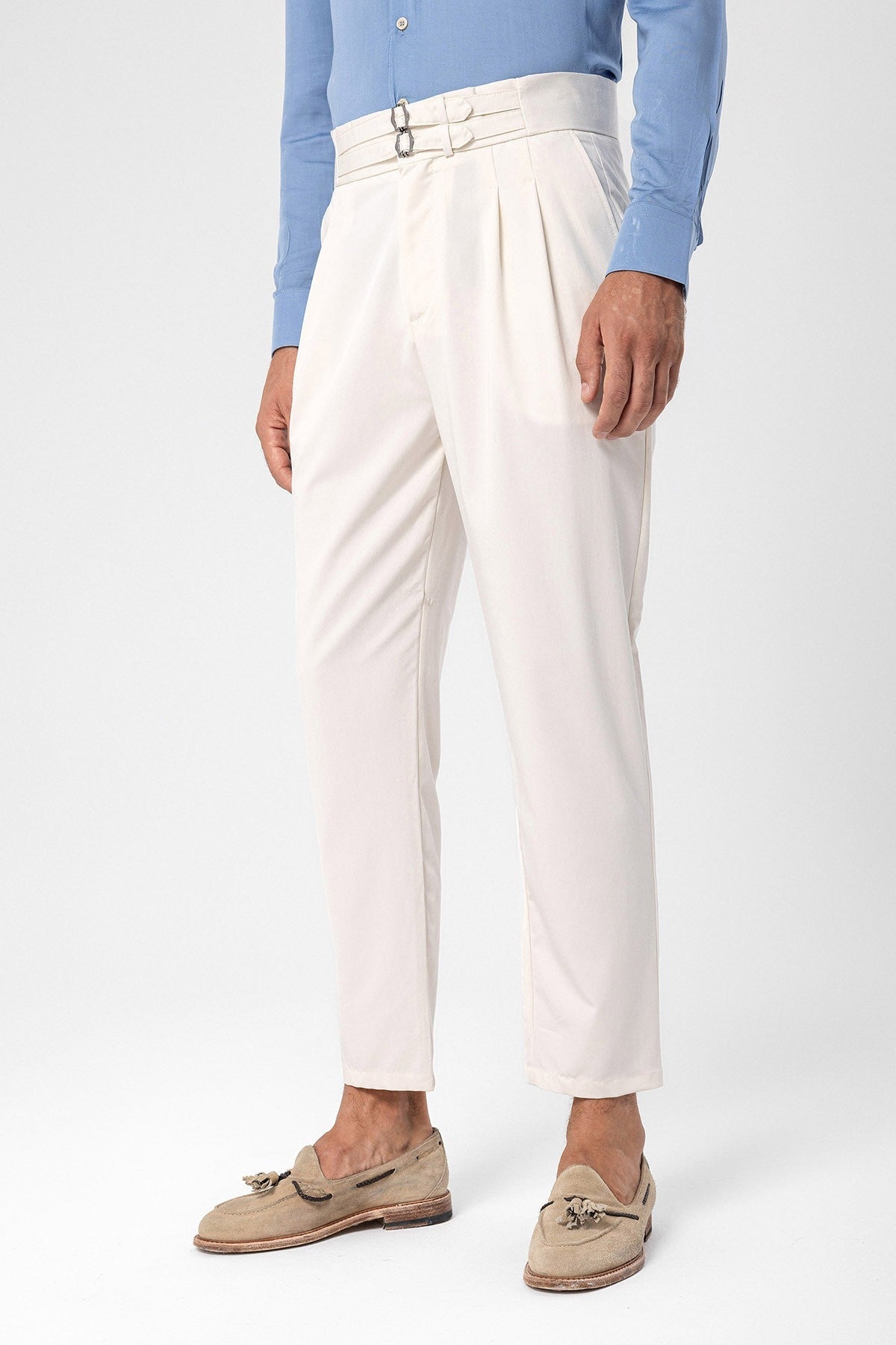 Antioch High-Waisted Belted Pleated Fabric Pants