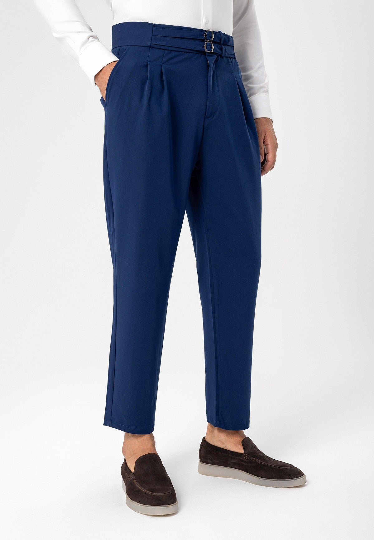 Antioch High-Waisted Belted Pleated Fabric Pants