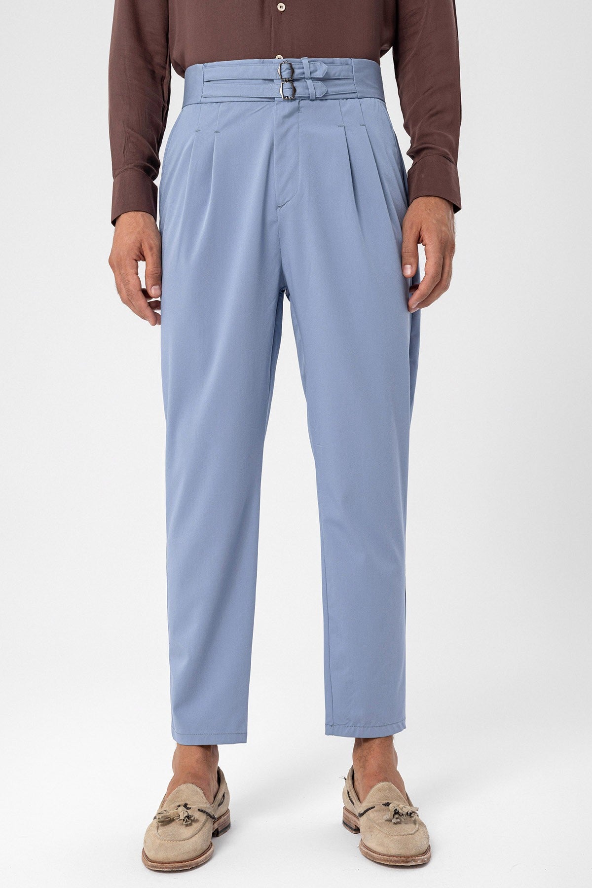 Antioch High-Waisted Belted Pleated Fabric Pants